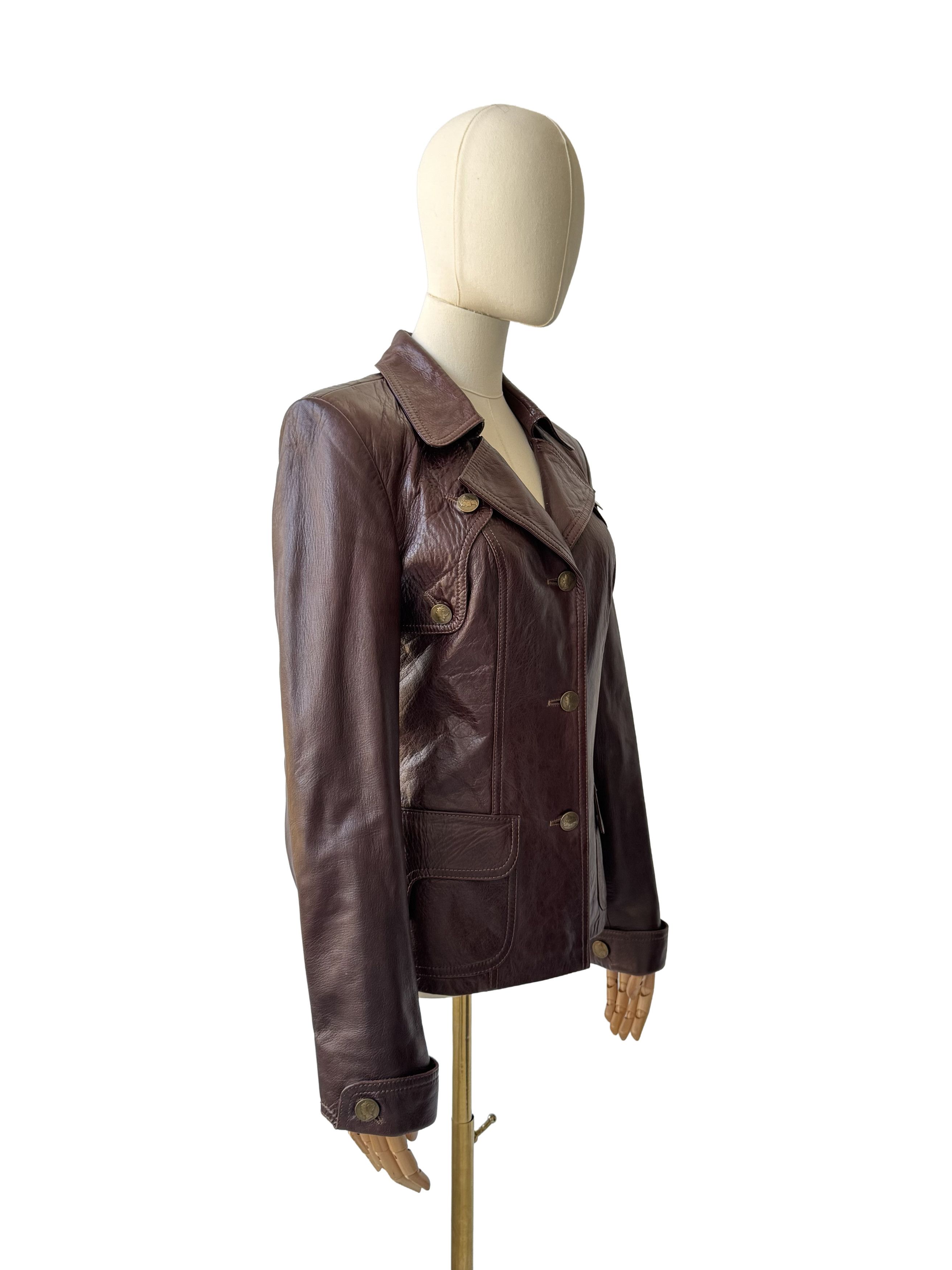 Vintage Vintage Brown Leather Jacket Tailored Button Front Biker Size S / US 4 / IT 40 - 2 Thumbnail