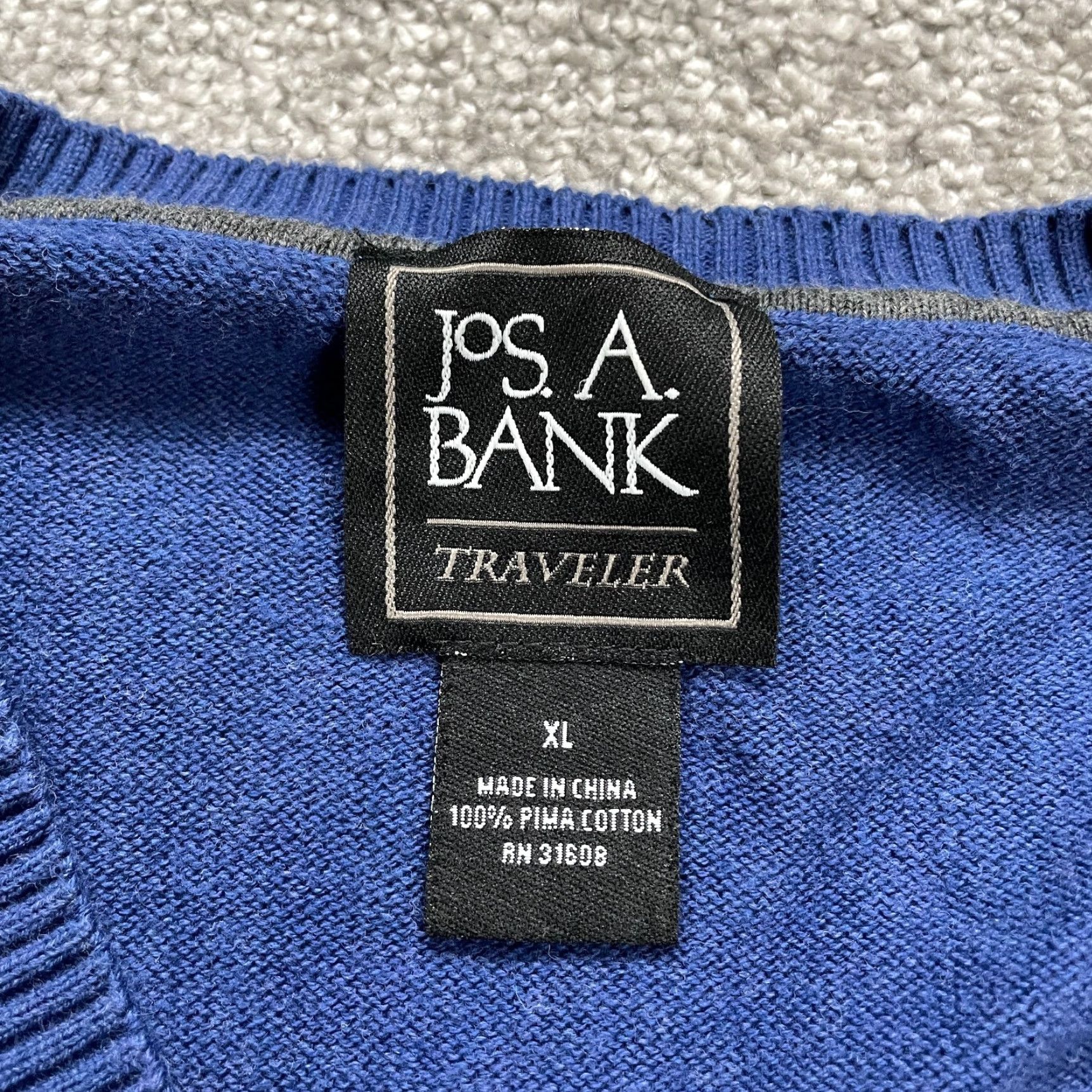 Jos. A. Bank VINTAGE Jos. A. Bank Men’s XL Pullover Sweater Knit Long Sleeve Casual Blue Solid Cotton V-Neck Winter 90s Size US XL / EU 56 / 4 - 4 Thumbnail
