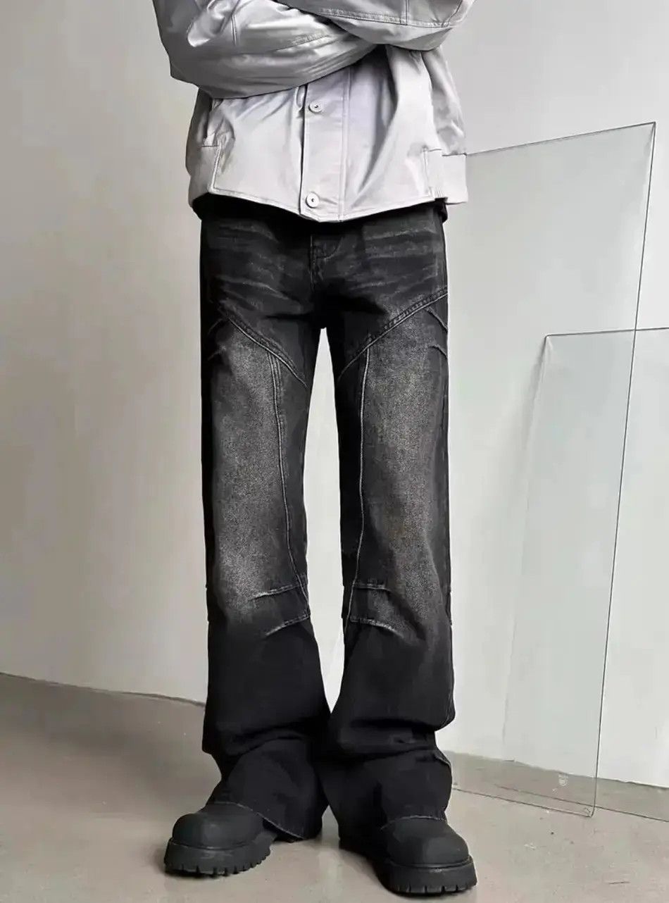 Japanese Brand Street vintage washed black cracked wide leg jeans Size US 32 / EU 48 - 1 Thumbnail