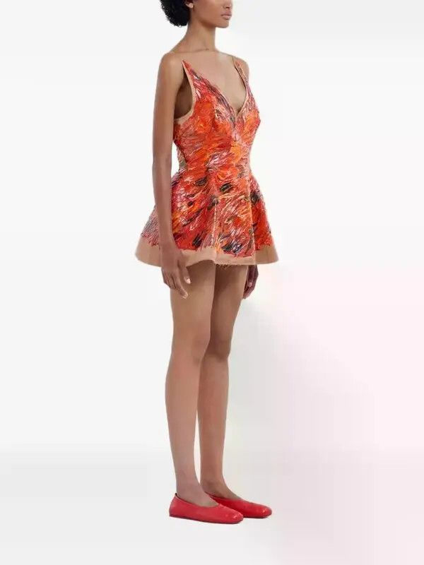 Marni o1w1db10426 Paint-Splatter V-Neck Dress in Red Size L / US 10 / IT 46 - 3 Thumbnail
