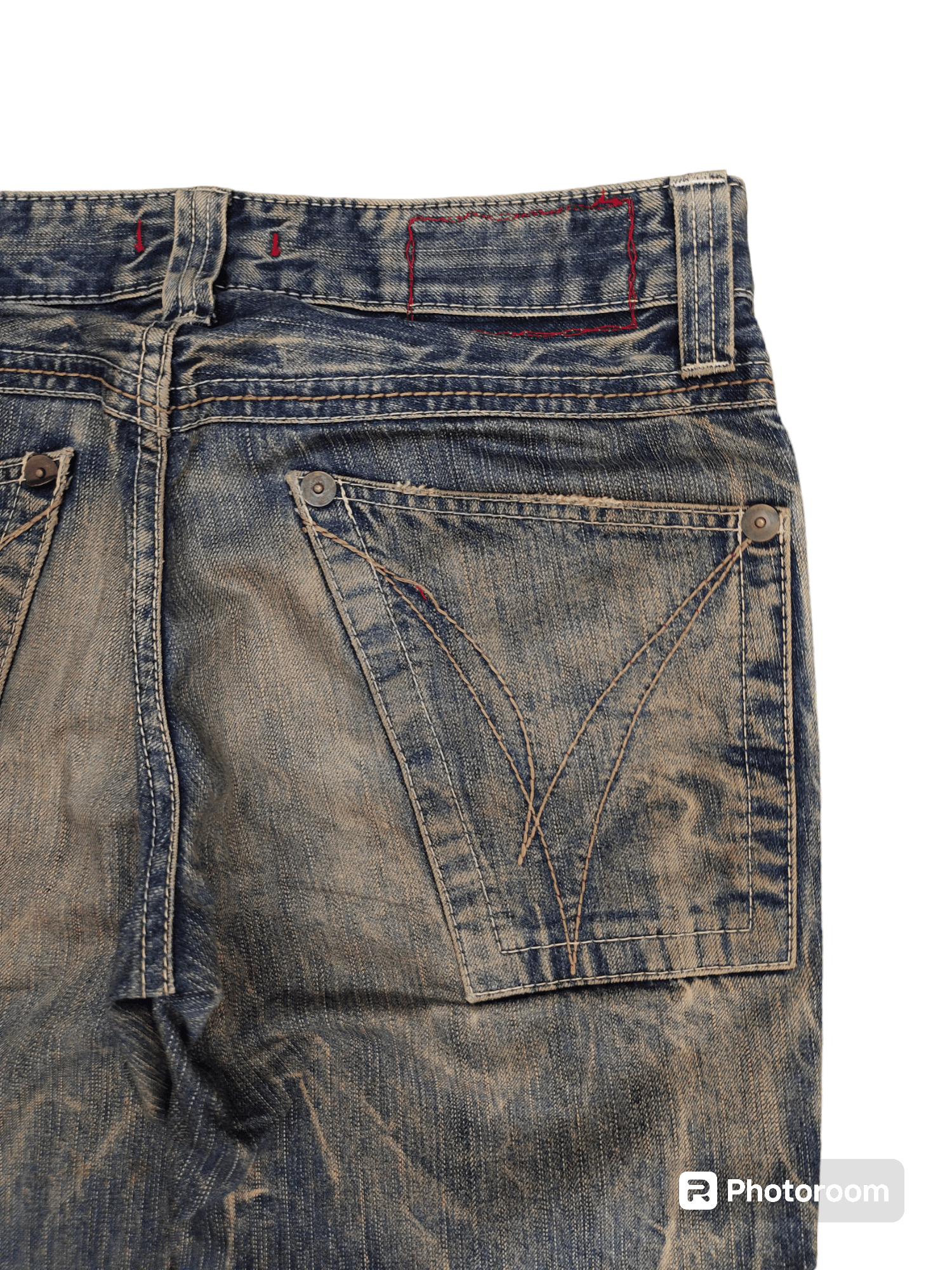 If Six Was Nine 1990s Blue Way Japan Clawmark Distress Faded Denim Jeans Size US 33 - 12 Thumbnail