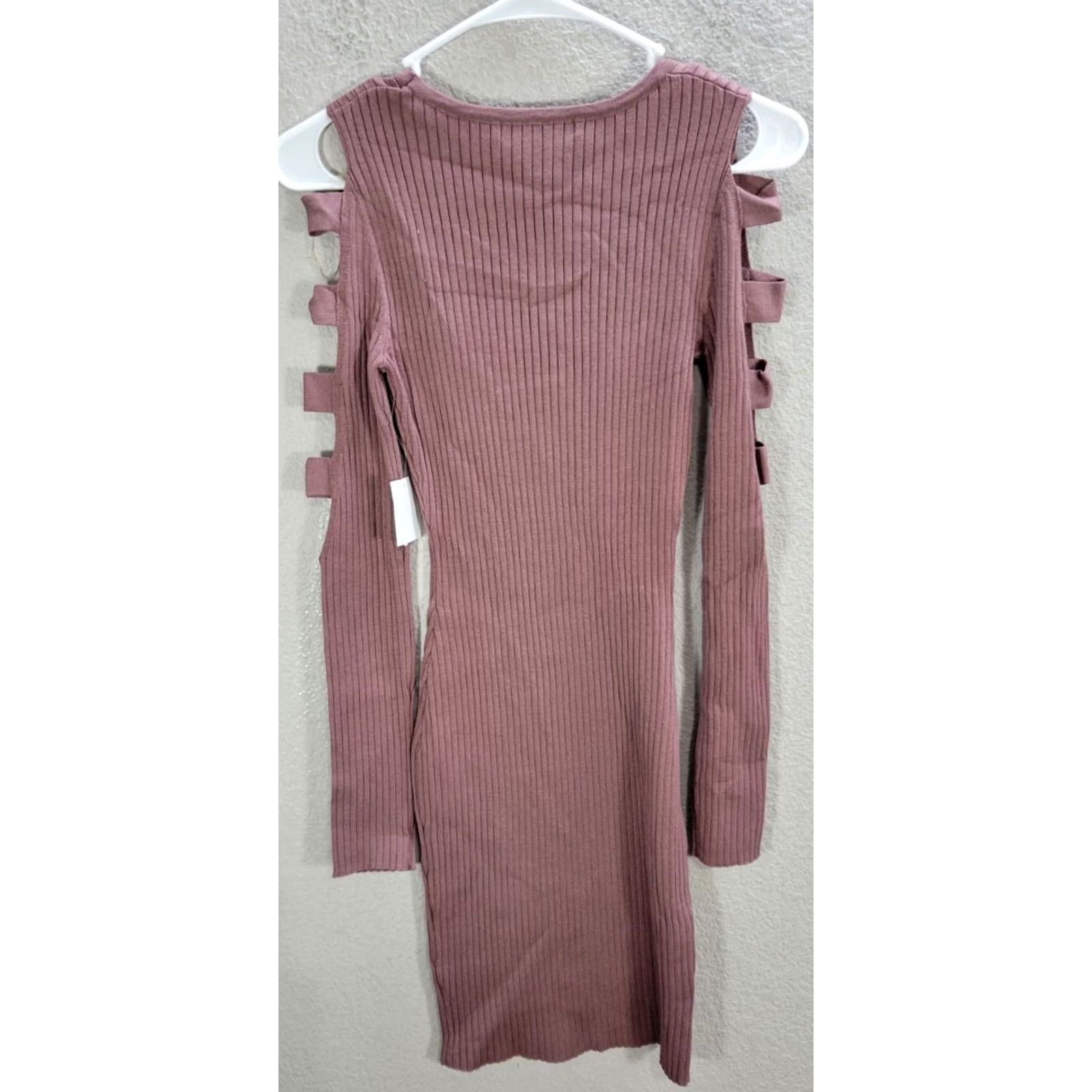 Vintage Say What Pink Ribbed Bodycon Dress Open Sleeve Accent Stretch Sz S Women's NWT Size S / US 4 / IT 40 - 7 Thumbnail