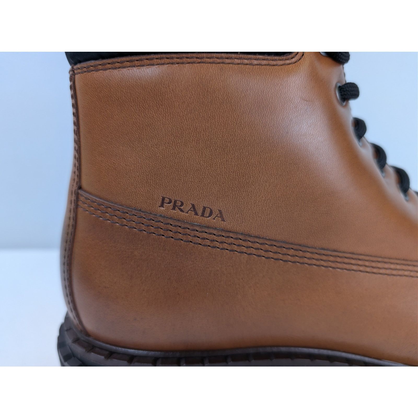 Prada o1rshd1 Leather and recycled nylon ankle boots Cognac Size US 9.5 / EU 42-43 - 5 Thumbnail