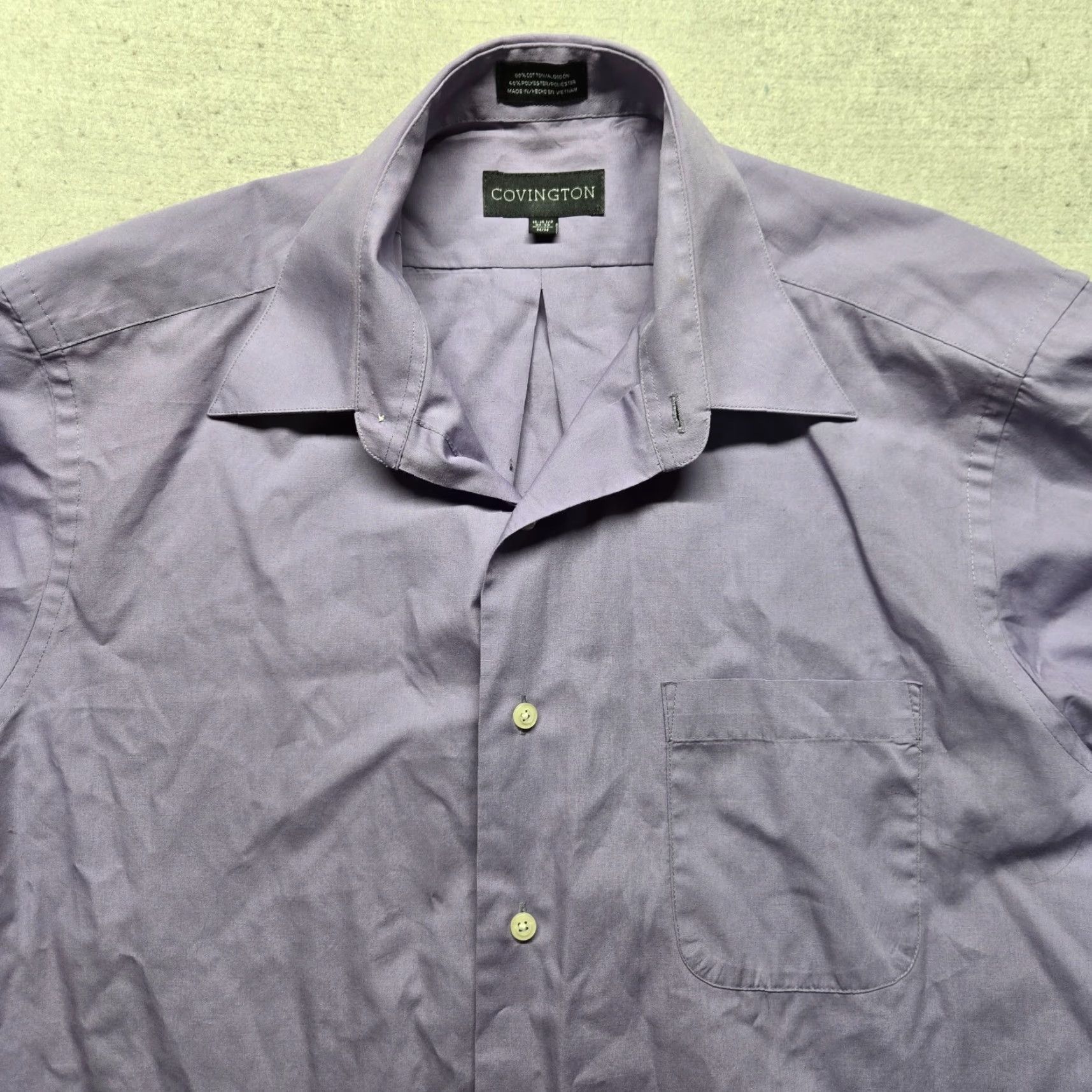 Vintage Covington Solid Purple Button Up Dress Long Sleeve Shirt Adult Men’s M 15 15.5 Size 40R - 2 Thumbnail