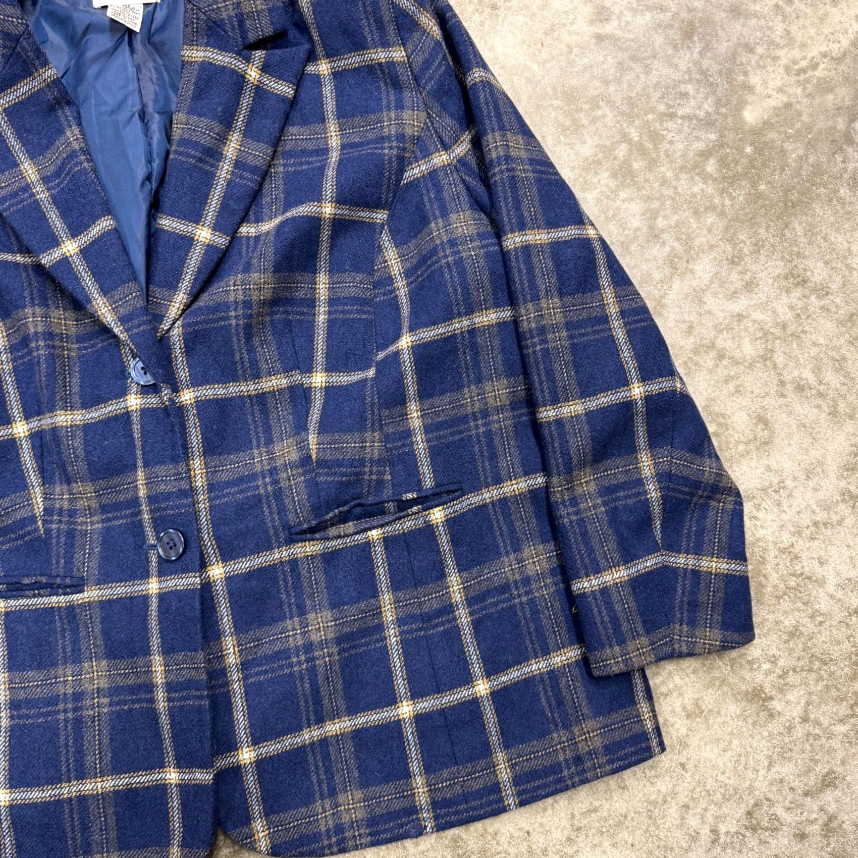 Vintage Jessica London Womens Blazer Size 16P Blue Plaid 2 Button Pockets Lined Jacket Notch Sleeve Long Wool Polyester Nylon Business Womens Size XXL / US 16-18 / IT 52-54 - 3 Thumbnail