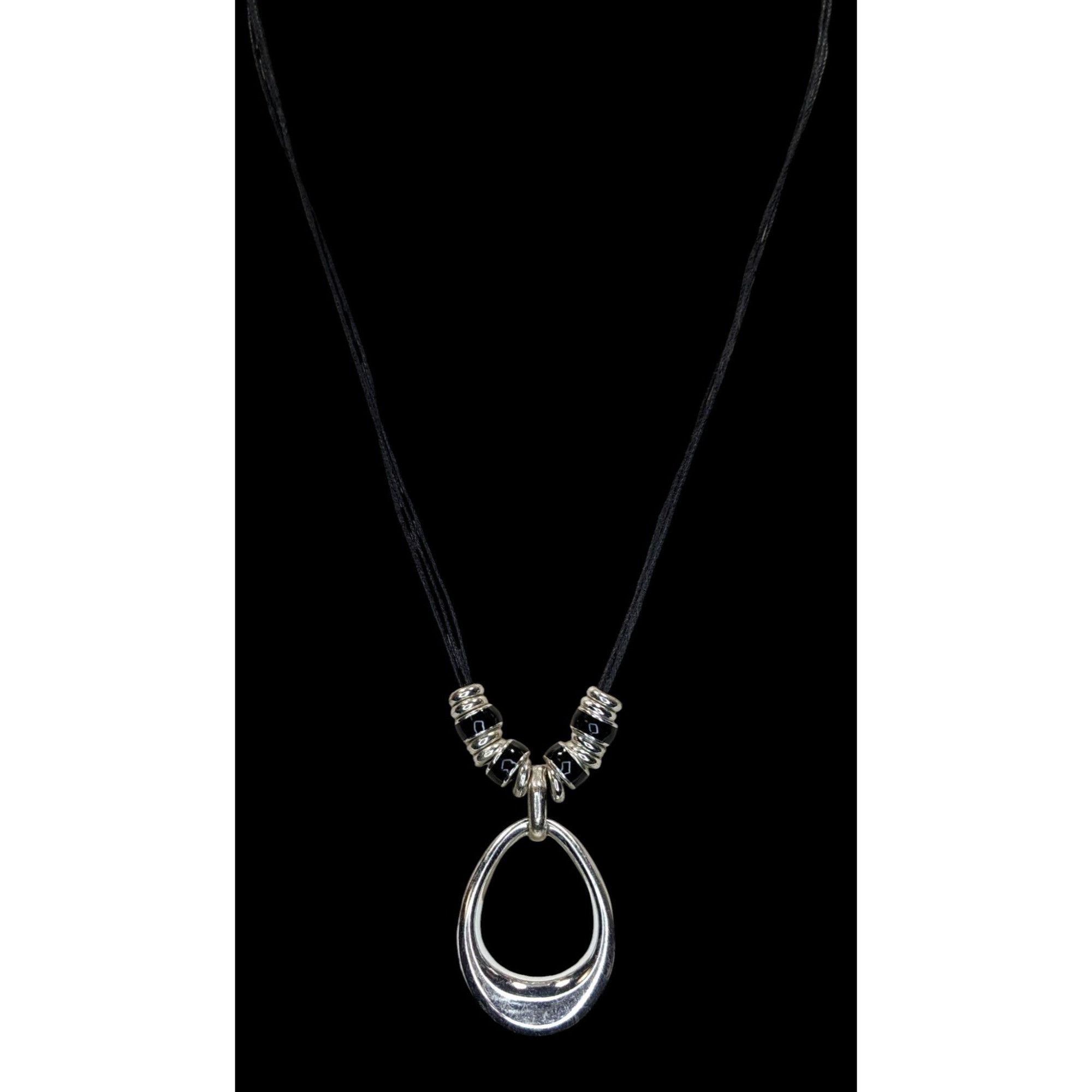 Other Modern Teardrop Silver-Tone Pendant Necklace With Black Cord Size ONE SIZE - 1 Thumbnail