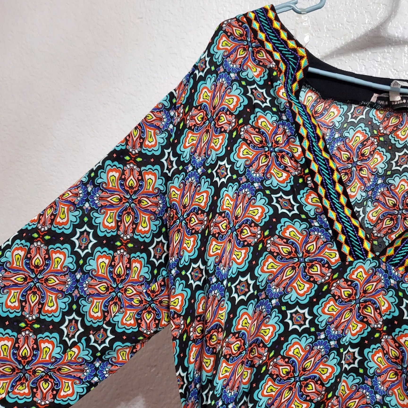 Nanette Lepore Nanette Lepore Cover Up Dress Women XL Beach Bohemian Multicolor Embroidered Tunic Rayon Long Sleeve V-Neck Pool Long Sleeve Size XL / US 12-14 / IT 48-50 - 5 Thumbnail