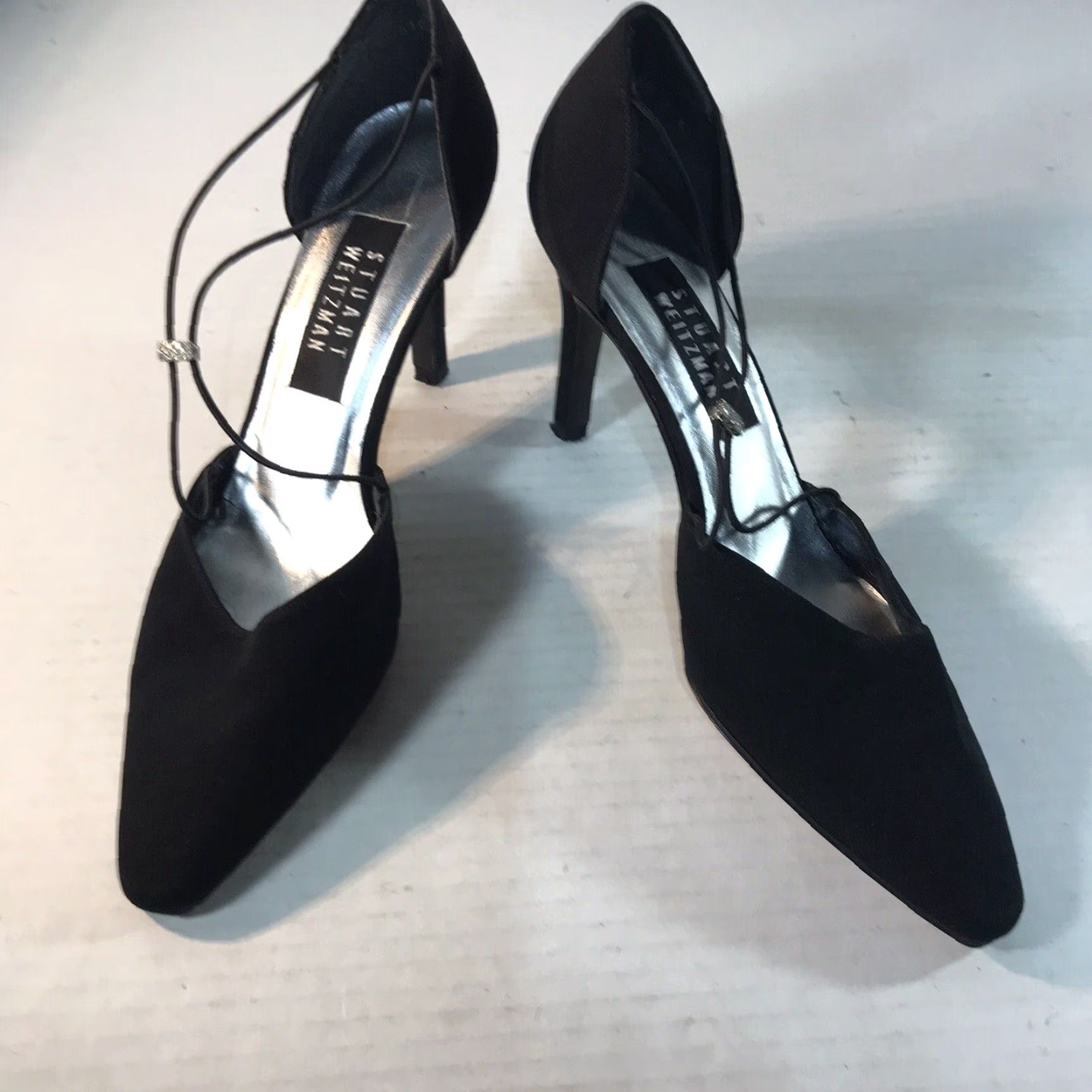 Stuart Weitzman Stuart Weitzman Black Fabric Slingback Heels Womens Size 7.5A 3in Stiletto Rhinestone Modern Party Size US 8 / IT 38 - 2 Thumbnail