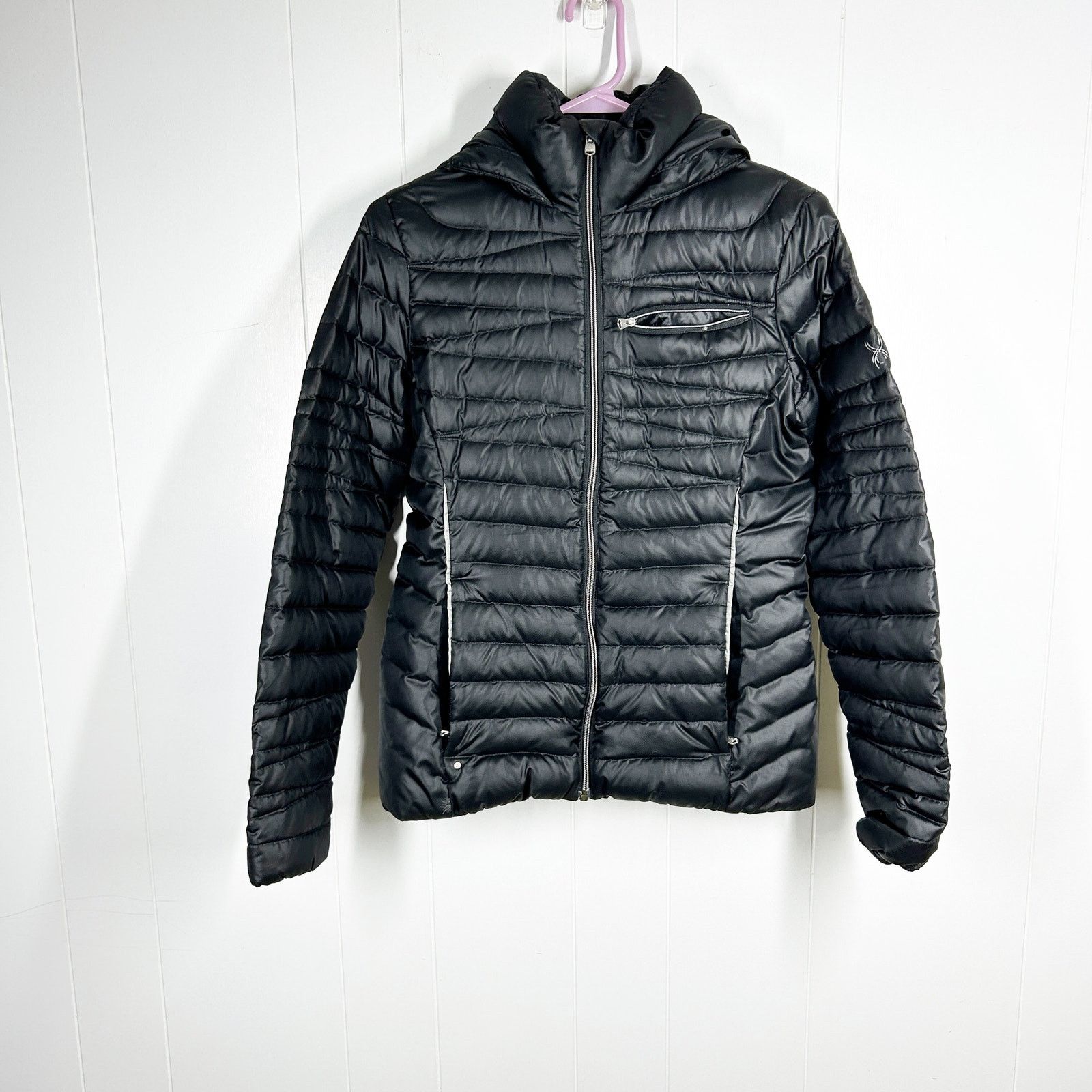 Spyder Black Lightweight Hooded Goose Down Puffer Coat Small