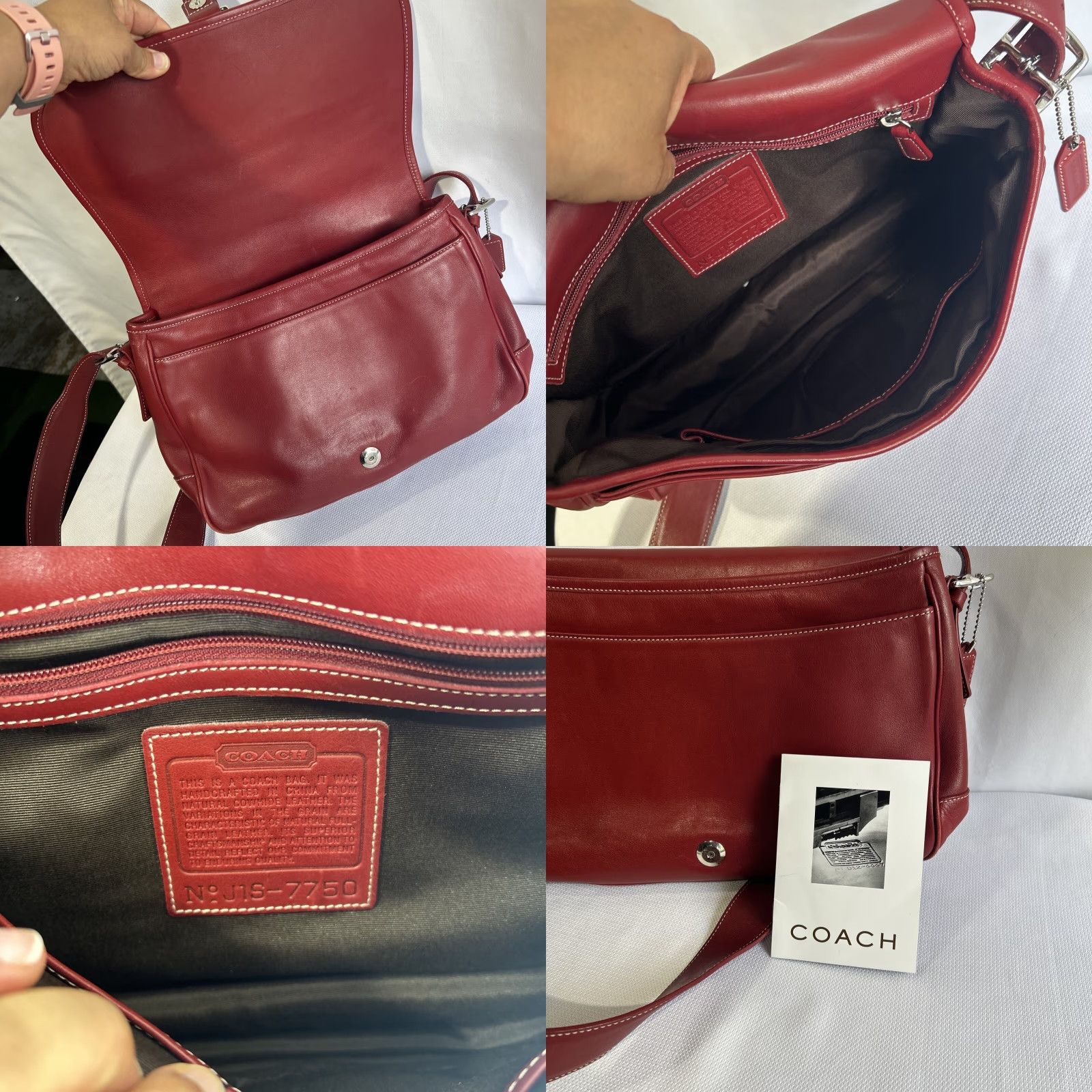 Coach Coach Hampton Leather Red #7750 Crossbody Bag Ladies Medium Size ONE SIZE - 8 Thumbnail