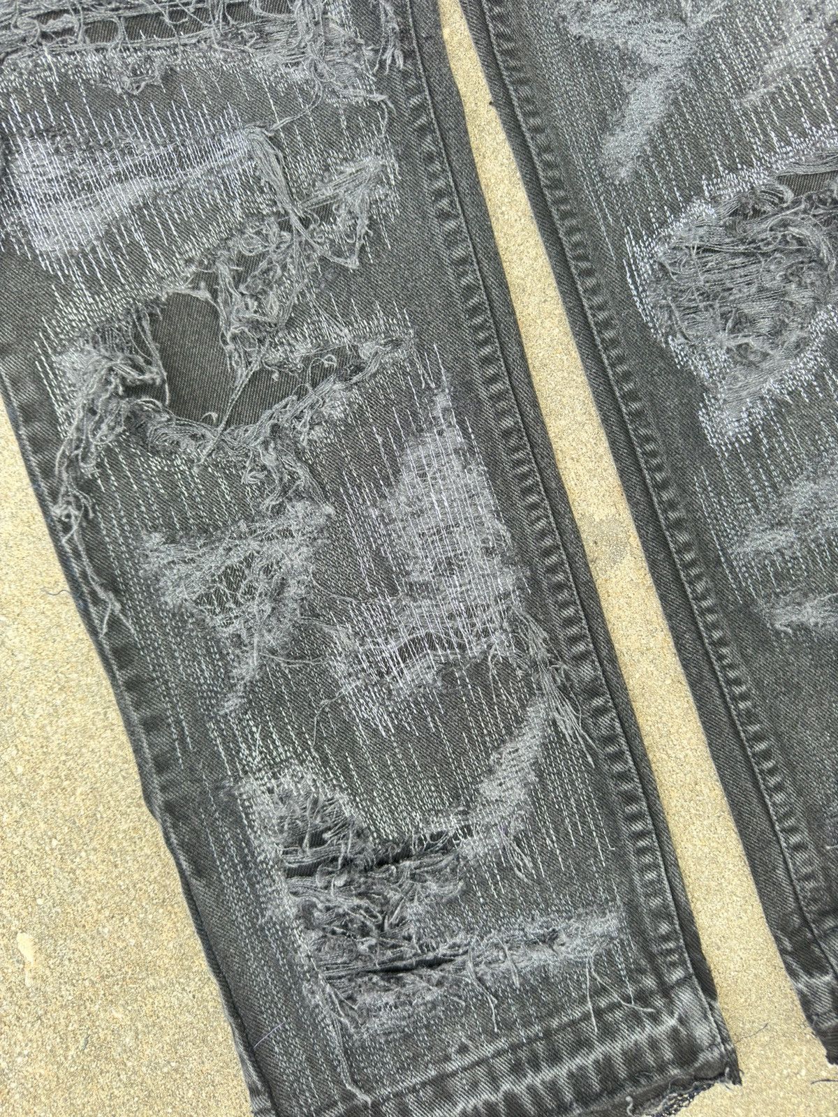 Heavily Distressed & Patched Black Jeans 30x30 Boro Vintage