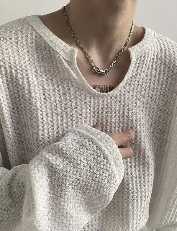 Japanese Brand Korean fashion white U neck long sleeve waffle top Size US M / EU 48-50 / 2 - 8 Thumbnail