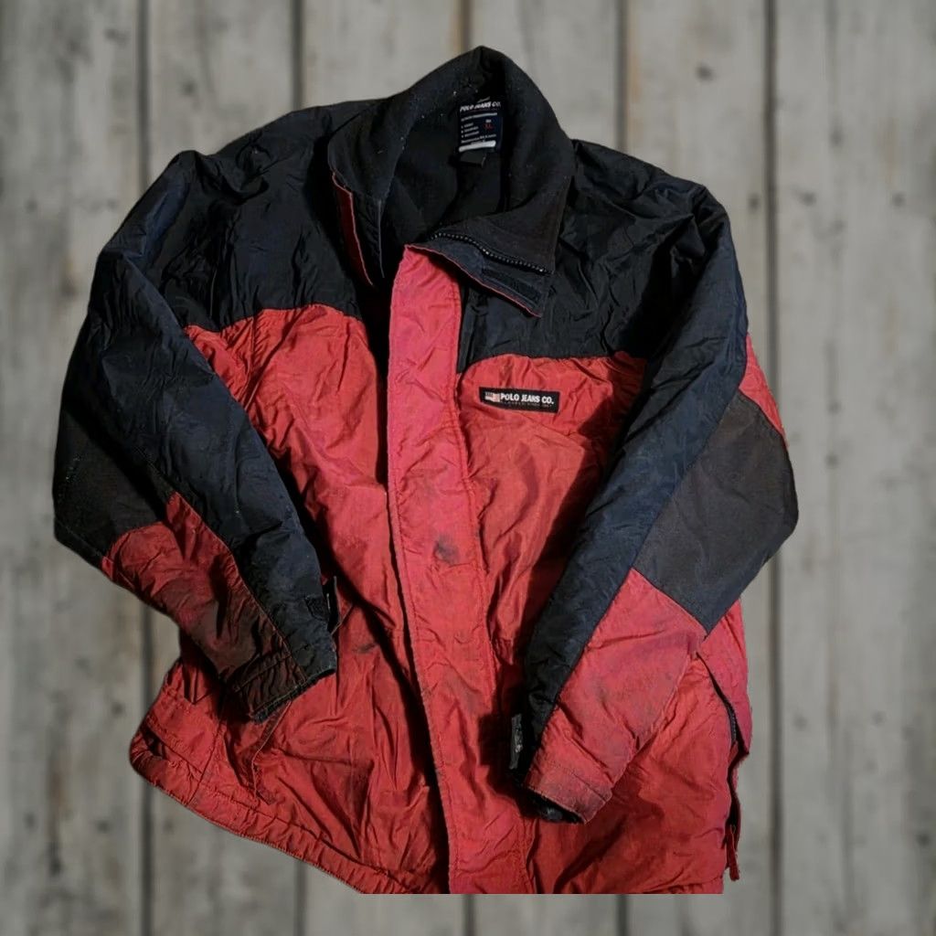 Vintage VINTAGE Polo Jeans Co Ralph Lauren Ski Jacket Parka Men XL Red Black Fleece Lined Hooded Mid-Length Leather? No. Size US XL / EU 56 / 4 - 1 Thumbnail