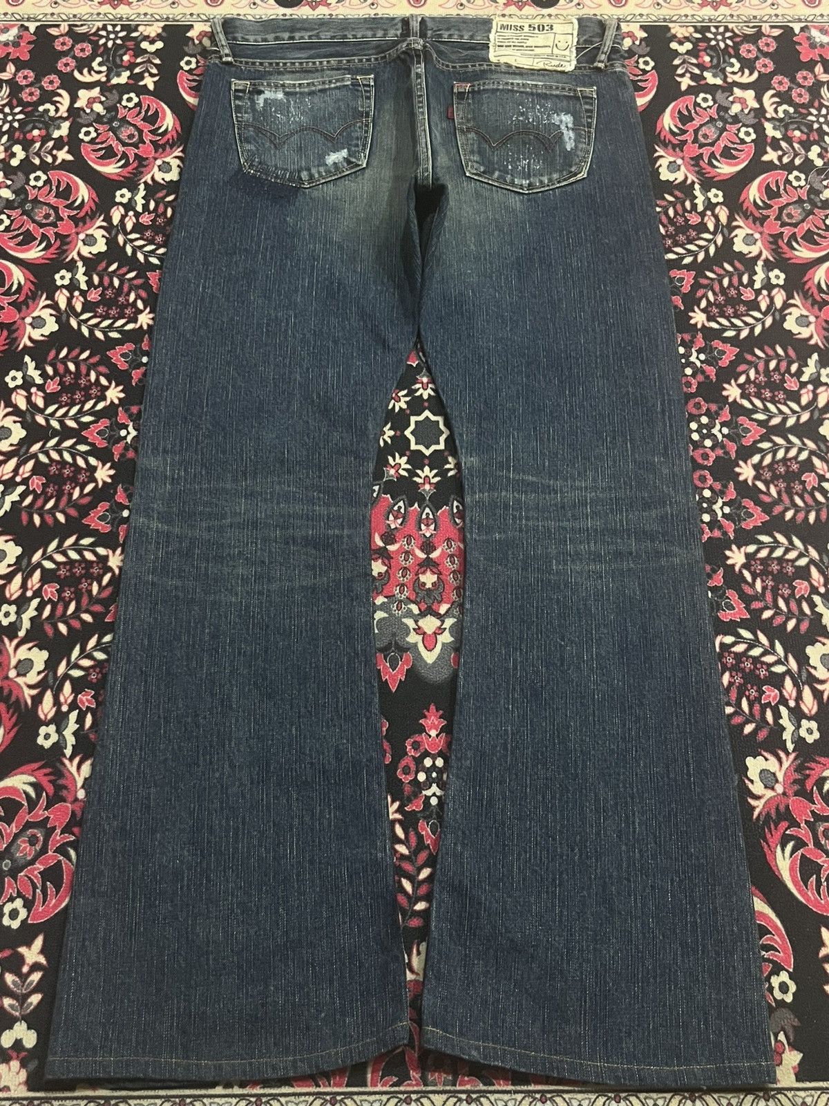 Tornado Mart Vintage Japan Edwin Miss 503 Dark Blue Distressed Flare Jean Size 31" - 2 Thumbnail