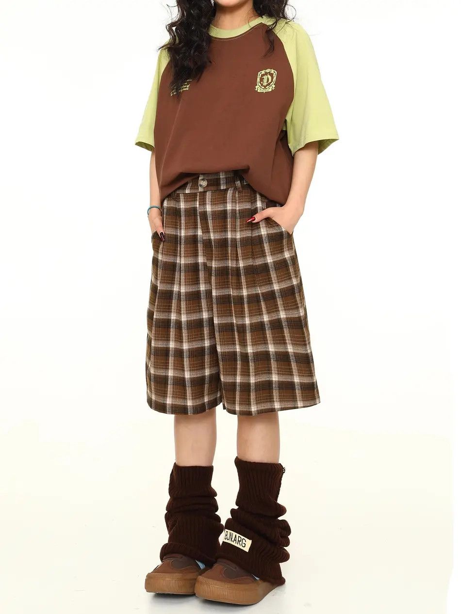Japanese Brand × Vintage Retro brown drape plaid shorts Size US 30 / EU 46 - 2 Thumbnail