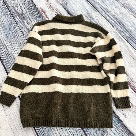 Vintage Vintage 100% Wool Olive Green Striped Collared Sweater with Size L / US 10 / IT 46 - 4 Thumbnail