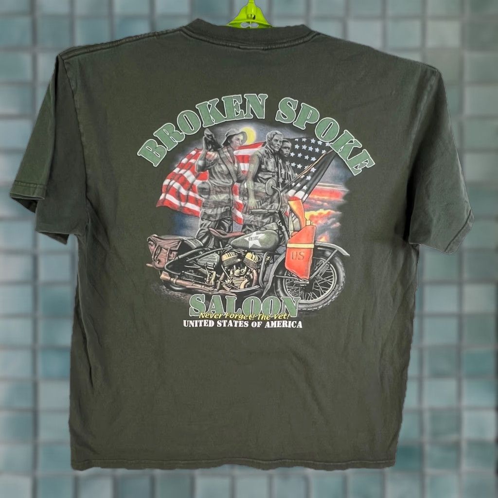 Vintage Grunt Style The Broken Spoke Saloon Never Forget The Vet T-Shirt Shirt Adult XL OD Green Graphic Print Military USA Size US XL / EU 56 / 4 - 1 Thumbnail