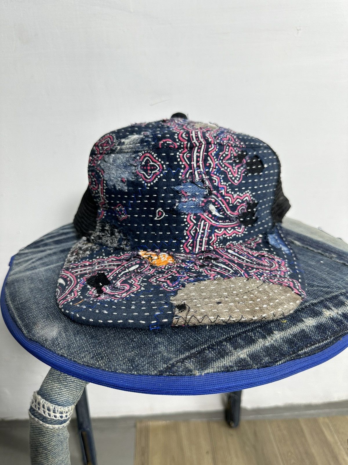 Handmade Custom Made Distressed Paisley Patchwork Boro Trucker hats Size ONE SIZE - 1 Thumbnail