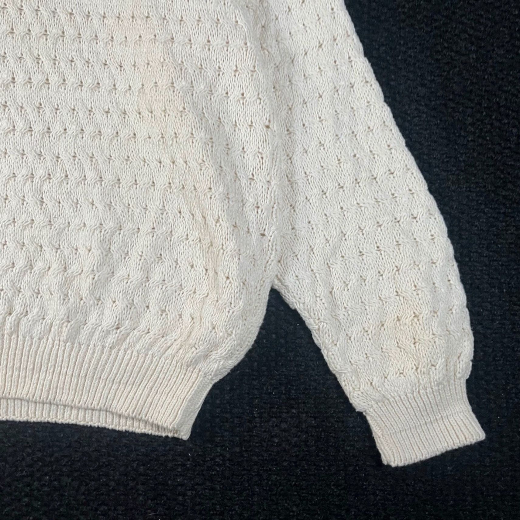 Vintage T.L.C. Mens M Ivory Crew Neck Cable Knit Sweater Vintage United States Made in USA Cotton Pullover Size US M / EU 48-50 / 2 - 3 Thumbnail