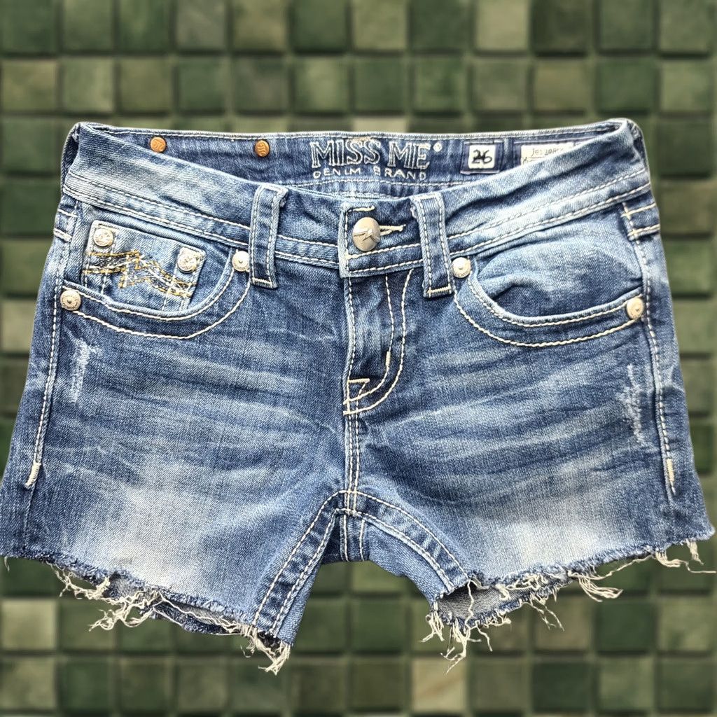 Miss Me Miss Me Cut Off Shorts Womens 26 Skinny Fit Raw Hem Festival Embroidered Denim Blue 5-Pocket Size 26" / US 2 / IT 38 - 1 Thumbnail