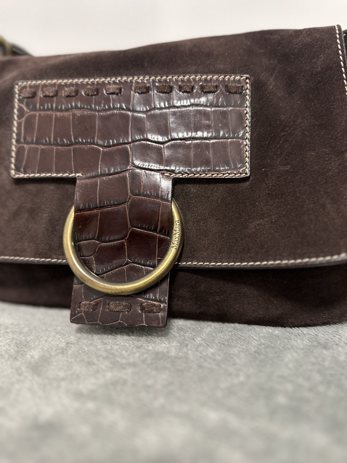 Max Mara Vintage Max Mara Shoulder Suede Crocodile Bag Size ONE SIZE - 4 Thumbnail