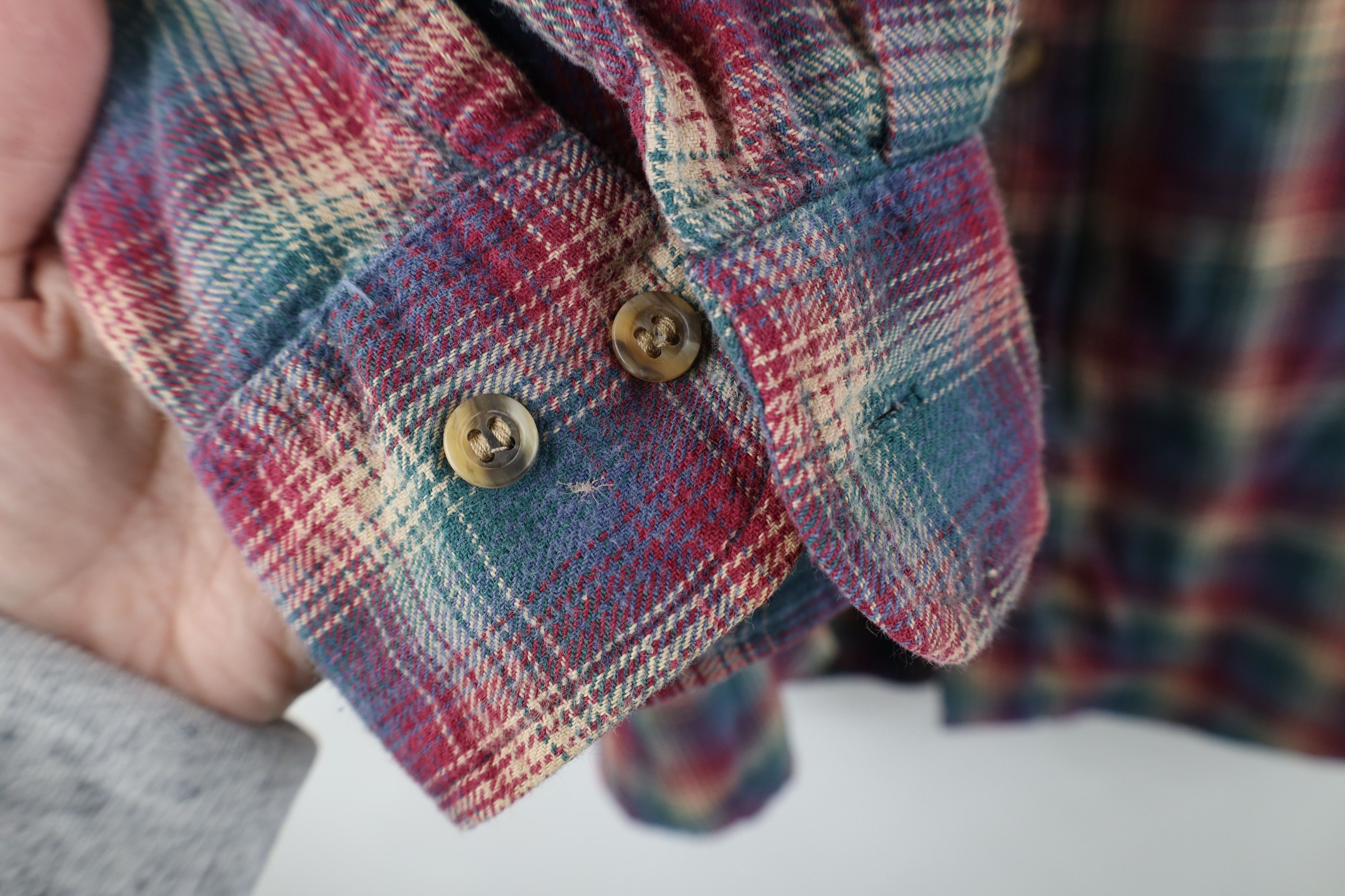 Vintage Vintage 90s Streetwear Flannel Band Collar Button Shirt Size US L / EU 52-54 / 3 - 8 Thumbnail