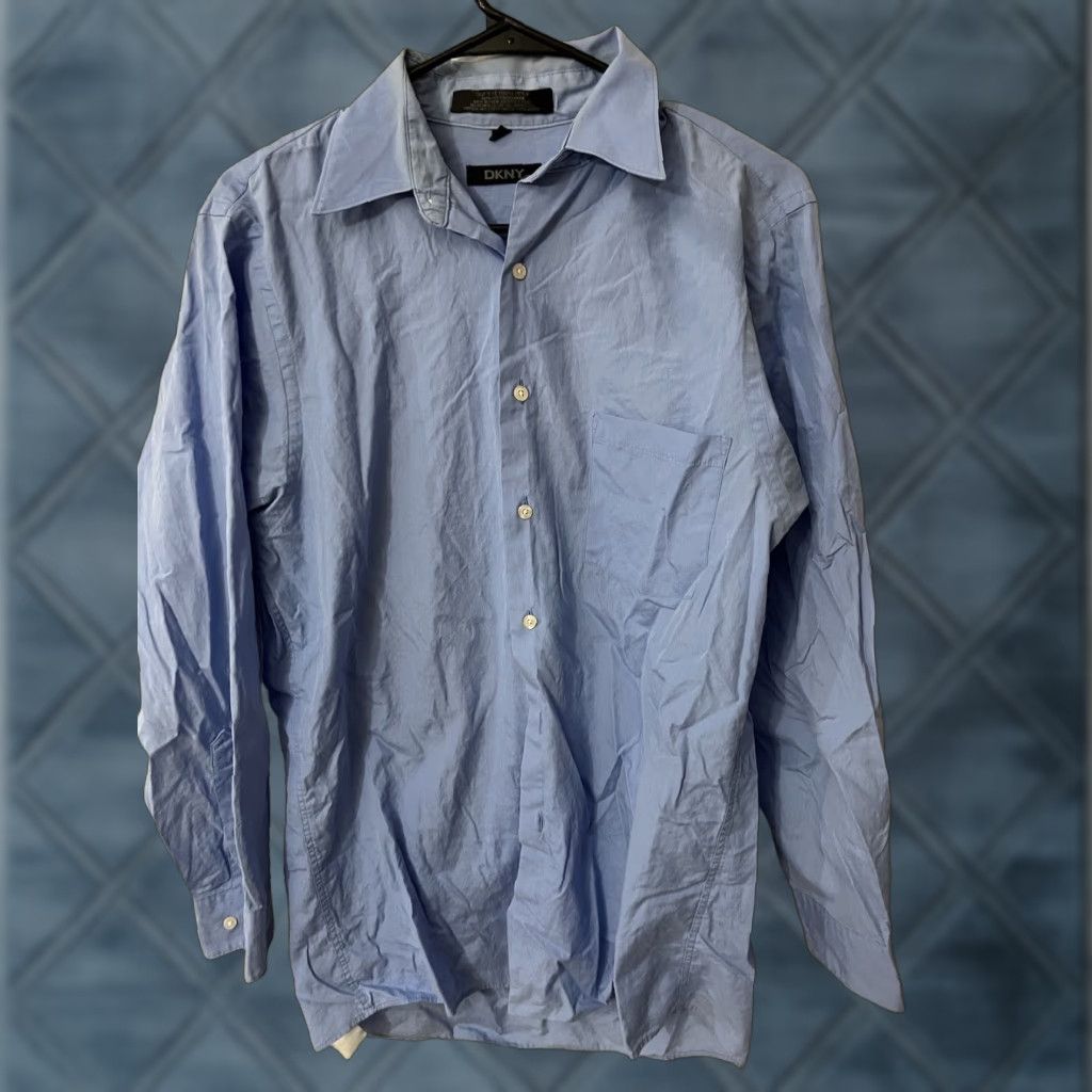 DKNY DKNY Dress Shirt Blue 15 100% Cotton Button Long Sleeve Reg Fit 2 Ply 2-Ply Long Sleeve Mens Classic Shirt Regular Size 15 Men blue 80s Theme Size 40R - 1 Thumbnail