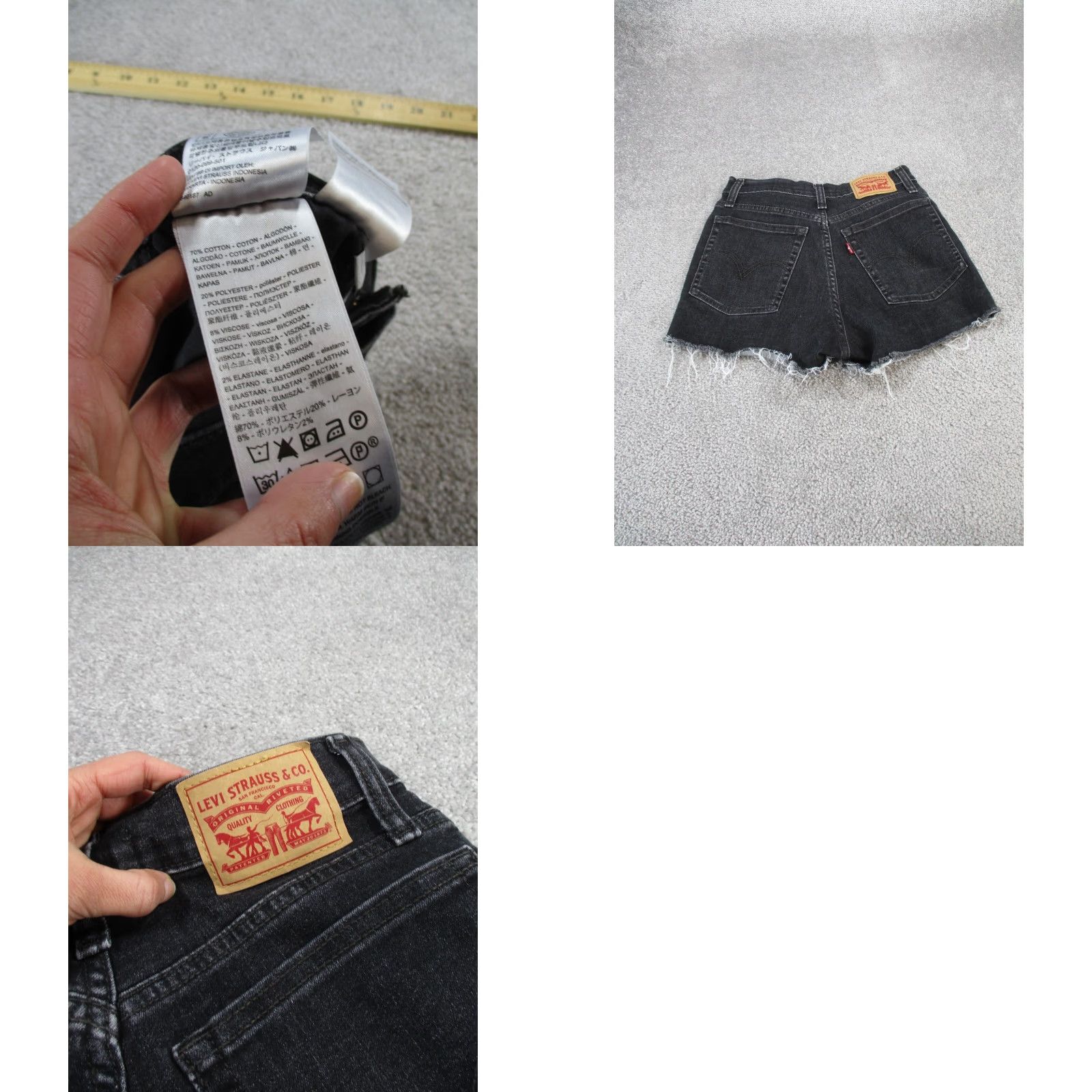 Levi's VINTAGE Levis Shorts Womens 27 Faded Black Denim Cut Offs 90s Festival Womens Size 27" / US 4 / IT 40 - 8 Thumbnail