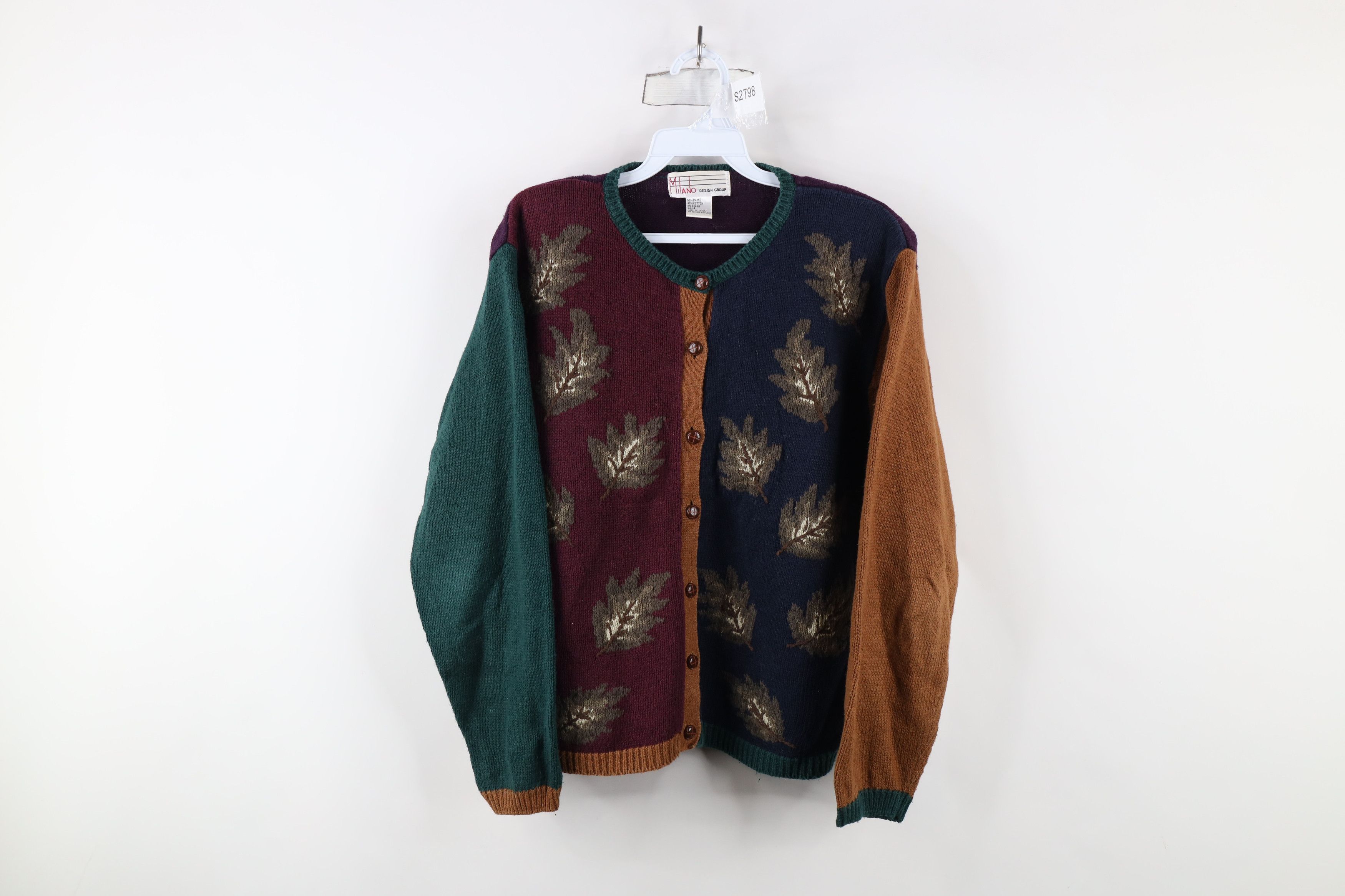 Vintage Vintage 90s Streetwear Nature Leaf Knit Cardigan Sweater Size L / US 10 / IT 46 - 1 Thumbnail