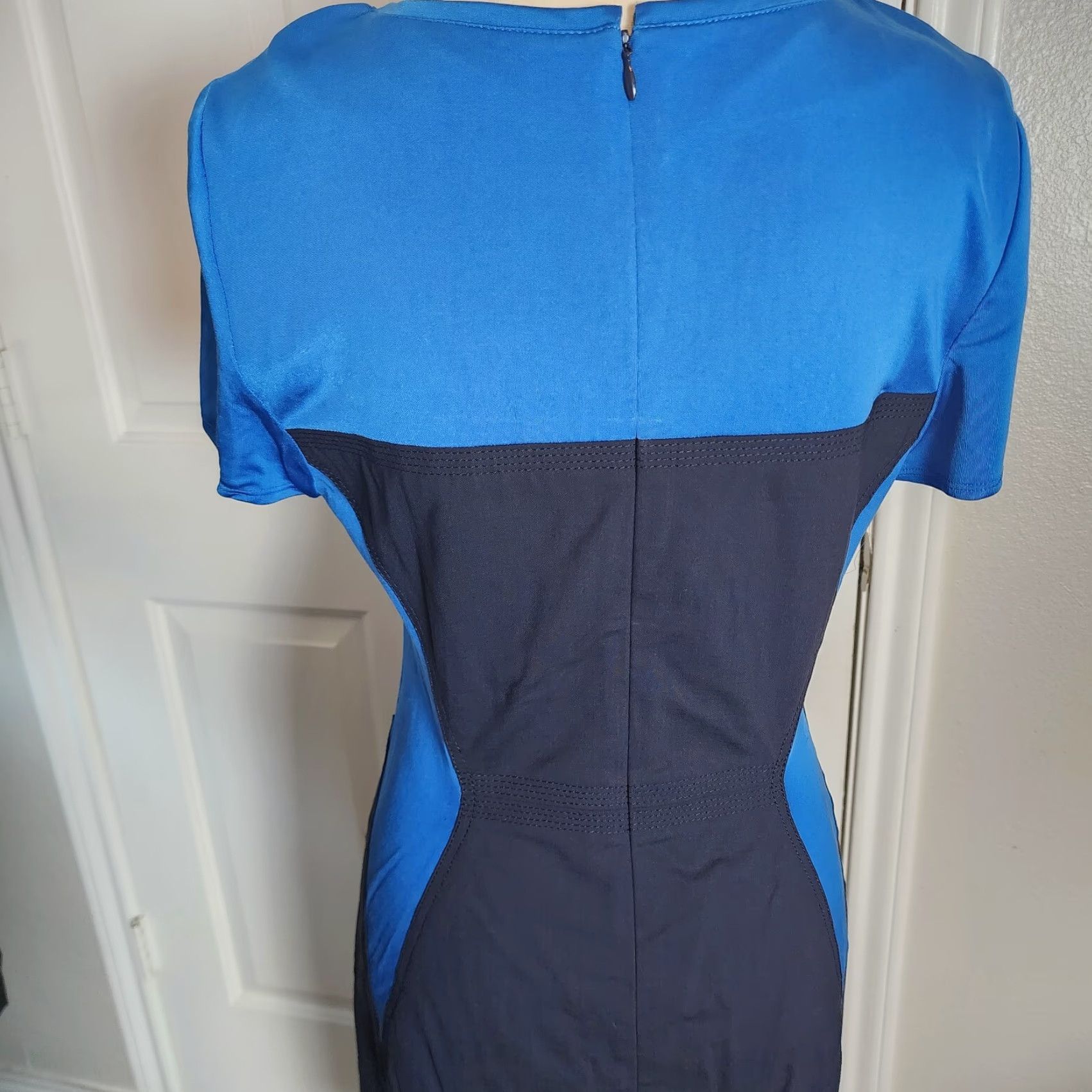 Vintage Rachel Roy Dress Navy Blue Light Blue Cocktail Sheath Short Sleeve Size 8 Holiday Party/Cocktail Size 30" / US 8 / IT 44 - 5 Thumbnail