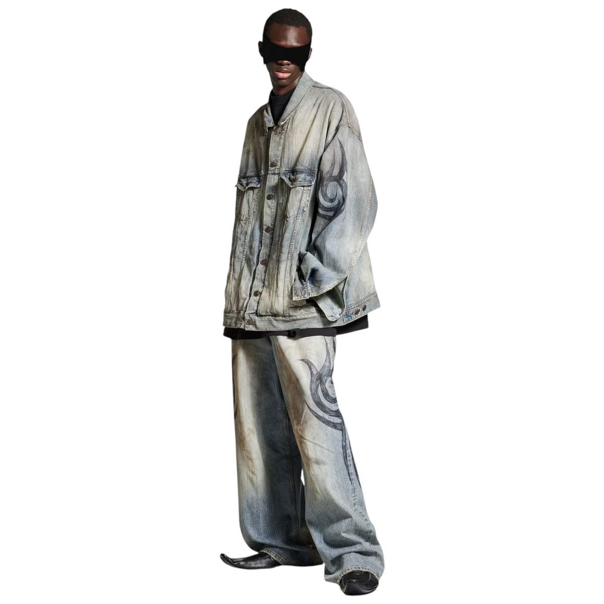 Balenciaga 2024 Y2K Tattoo Tribal Oversized Denim Jacket Size US XL / EU 56 / 4 - 3 Thumbnail