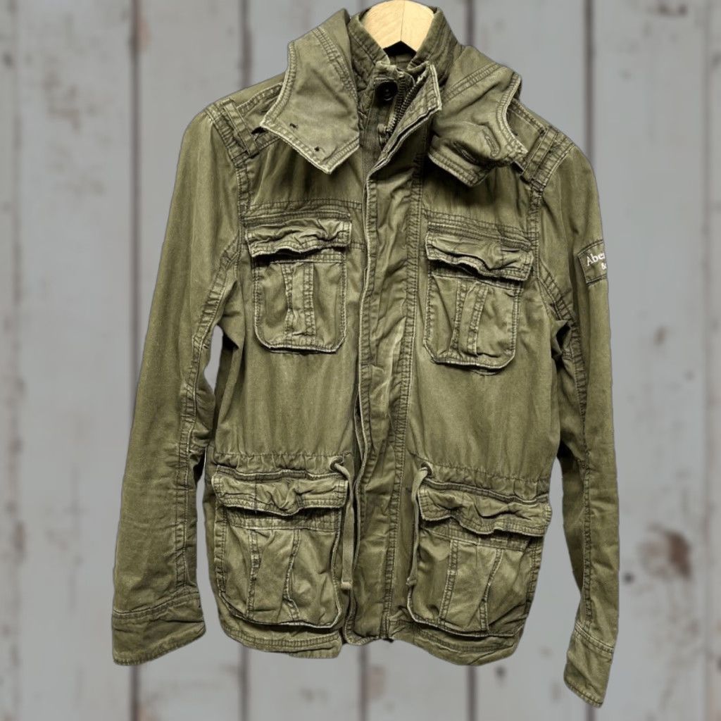 Abercrombie & Fitch Military Jacket Green Hooded Full Zip Mens Small