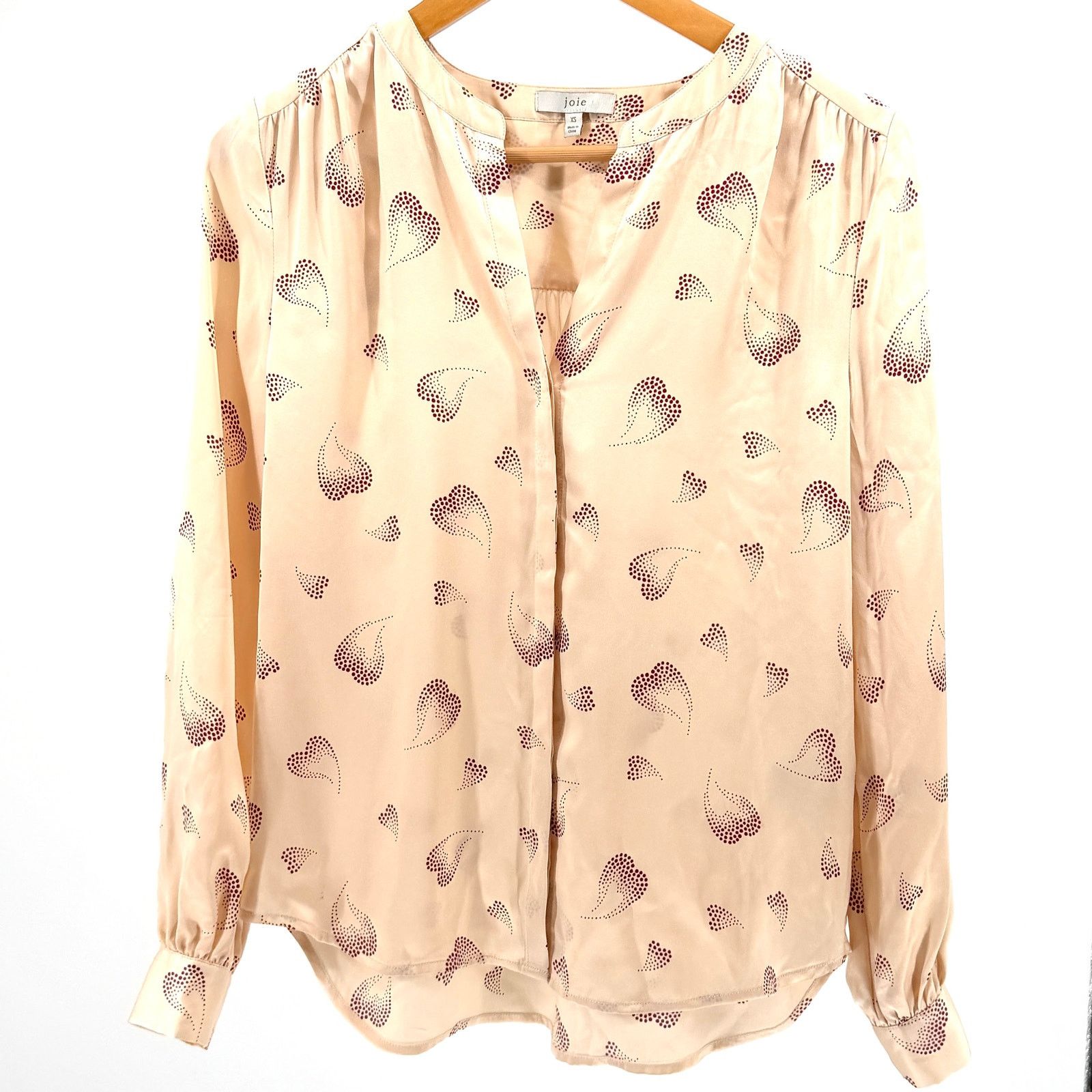 Joie Joie 100% Silk Heart Print Purine V-Neck Long Sleeve Blouse Size XS / US 0-2 / IT 36-38 - 1 Thumbnail