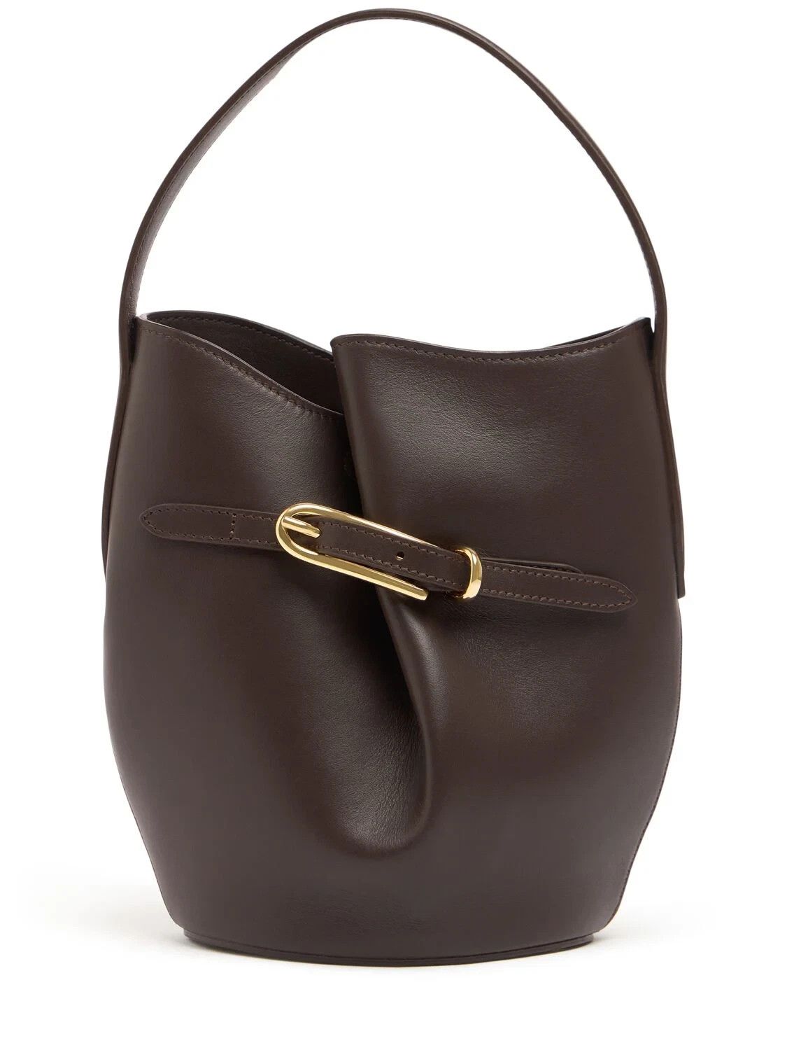 LIFFNER Belted Mini Tobacco Leather Bucket Bag