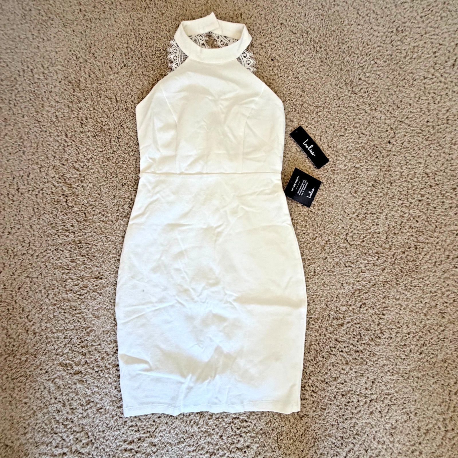 Lulus Lulus White Lace Halter Mini Dress Graduation Prom Size S Size S / US 4 / IT 40 - 7 Thumbnail