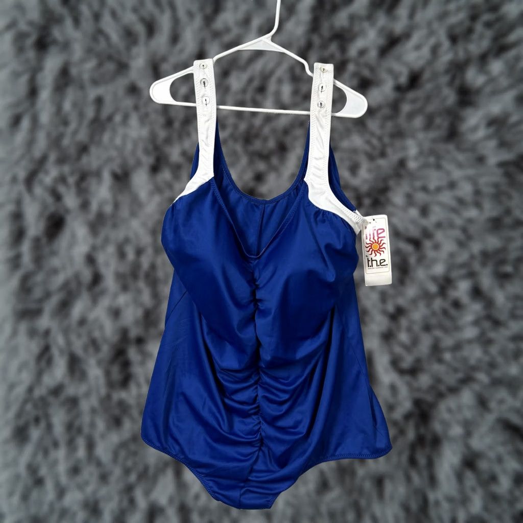 Vintage Vtg 90s THE Swimwear One Piece Swimsuit 28W Plus Tummy Control Pool Party Summer - Women - Blue - Tank - Nice Fit Size ONE SIZE - 1 Thumbnail