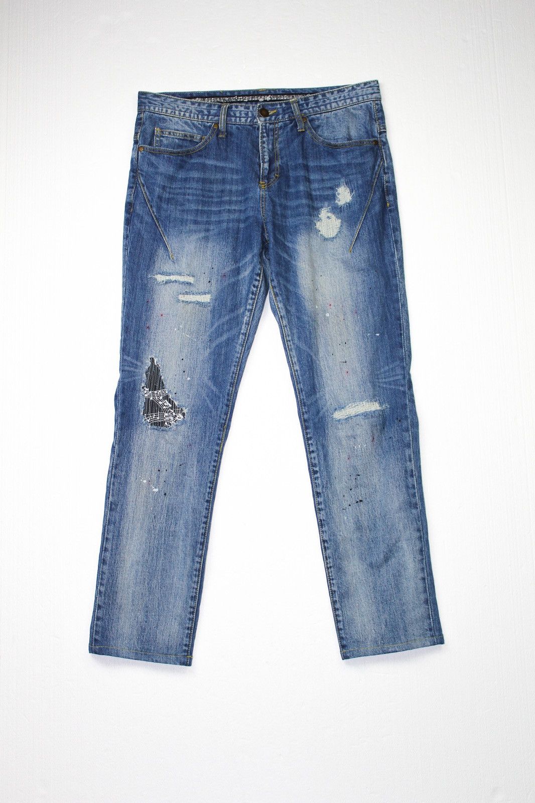 パンツ \"NUMBER (N)INE\" Damage Lightblue Denim NUMBER (N)INE SS06 Number Nine Painted D-Ring Crying Heart