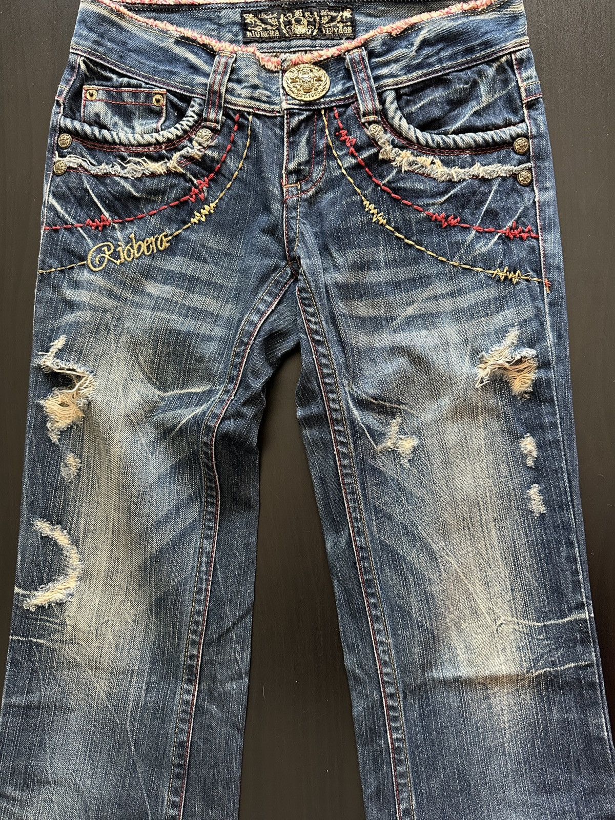 Vintage Riobera Y2K Distressed Flared Denim Jeans Japanese Archive Size 25" / US 0 / IT 36 - 3 Thumbnail