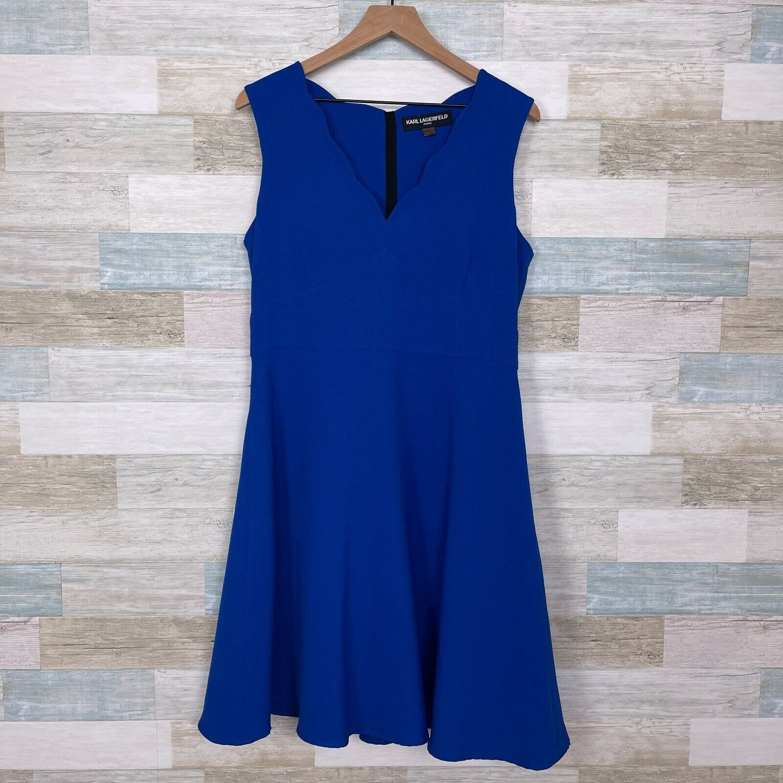 Karl Lagerfeld Karl Lagerfeld Scalloped Cocktail Dress Blue Fit & Flare 10 Size L / US 10 / IT 46 - 1 Thumbnail
