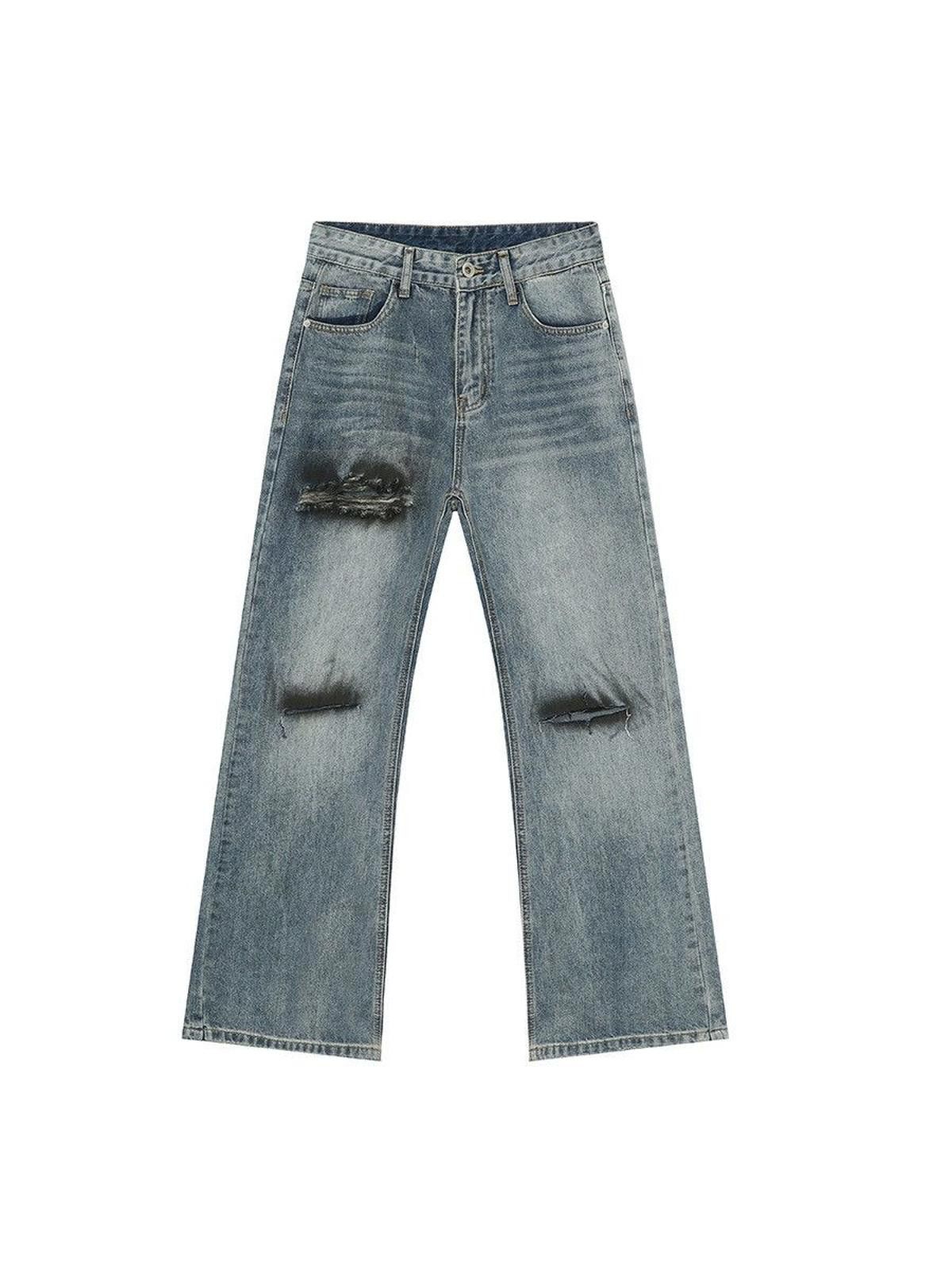Vintage Painted Ripped Distressed Straight Flared Men Denim Jeans Size US 32 / EU 48 - 5 Thumbnail