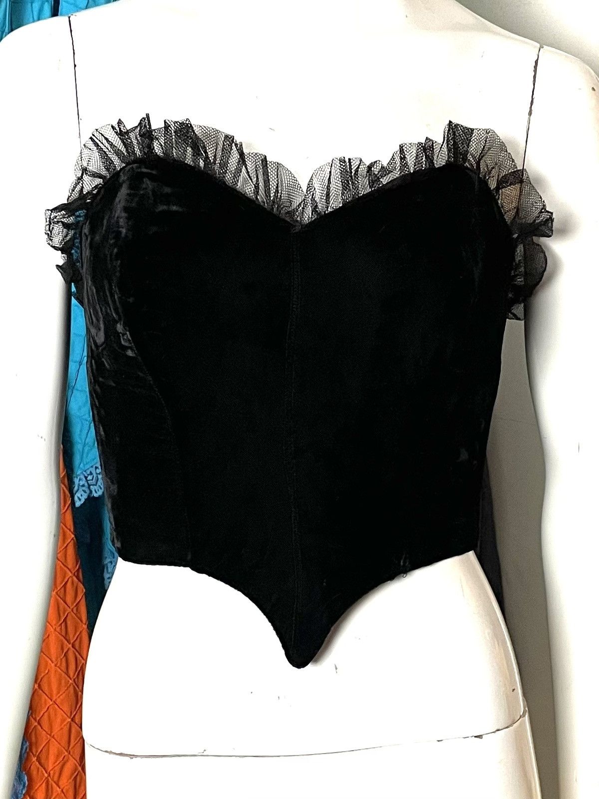 image of Vintage 1950S Black Velvet Corset Bustier Top, Women's (Size XS)