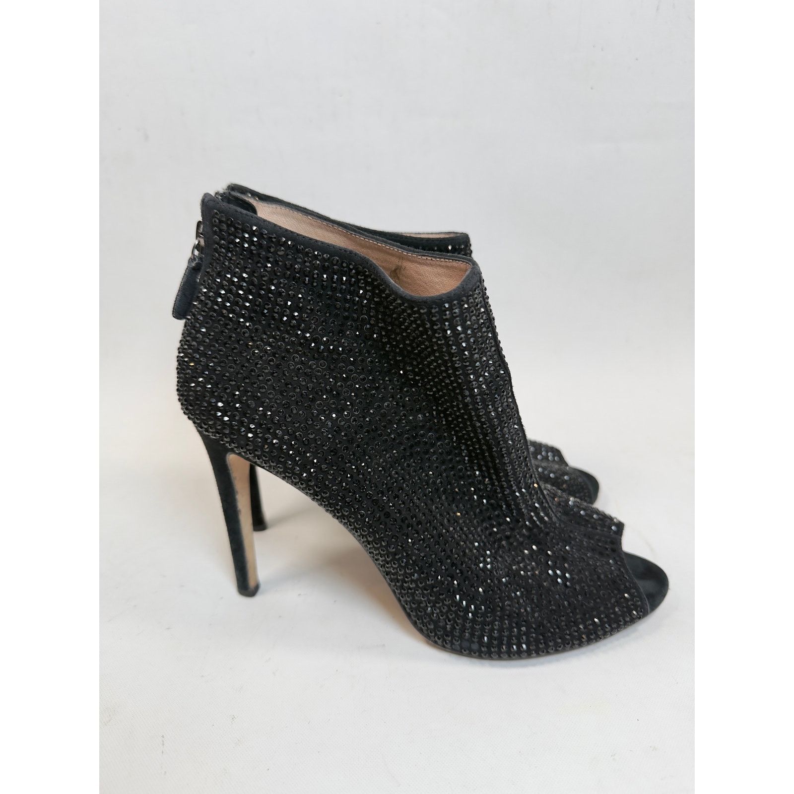 Designer Lola Cruz Jeweled Peep Toe Ankle Boots size 38 $400 Size US 7.5 / IT 37.5 - 2 Thumbnail