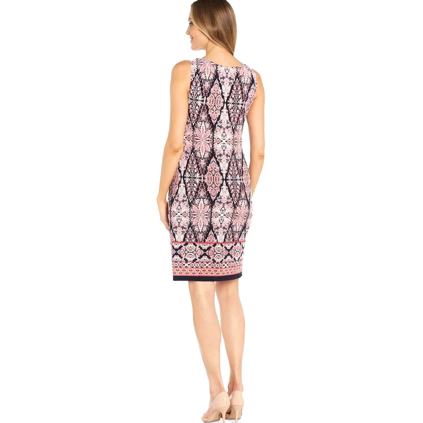 Vintage R & M Richards Womens Printed Sheath Dress coral Petite 12P Size XL / US 12-14 / IT 48-50 - 4 Thumbnail