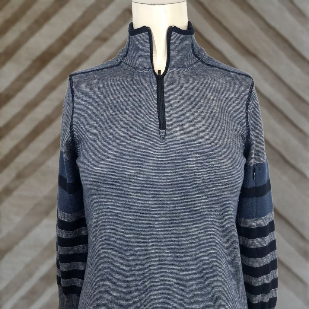 Prana Prana Womens Blue Striped Quarter Zip Sweater SMALL Mock Neck Wool Blend Knit Size S / US 4 / IT 40 - 1 Thumbnail