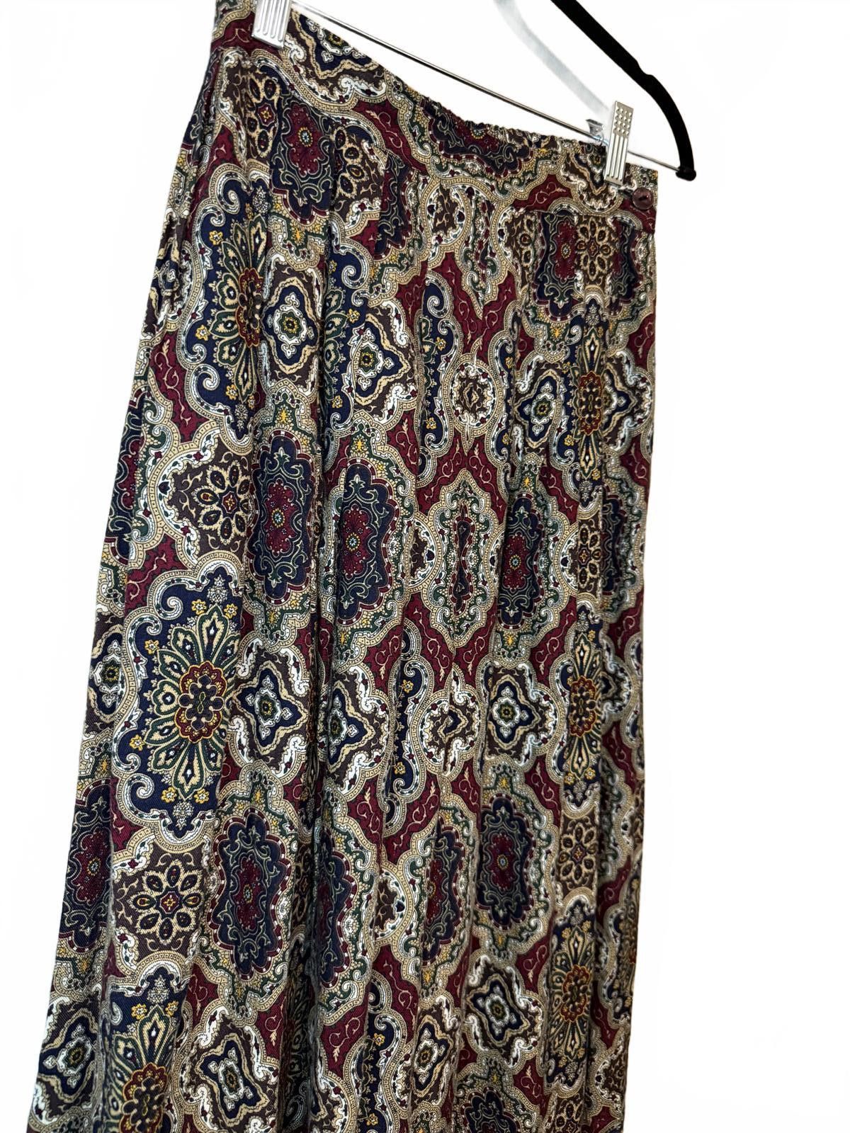 Designer Vintage 80s 90s High Waist Paisley design pleated Long skirt Size 28" / US 6 / IT 42 - 2 Thumbnail