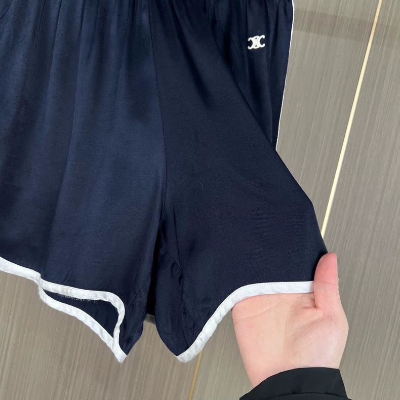 Celine Celine Embroidered Silk Shorts in Navy Size US 36 / EU 52 - 4 Thumbnail