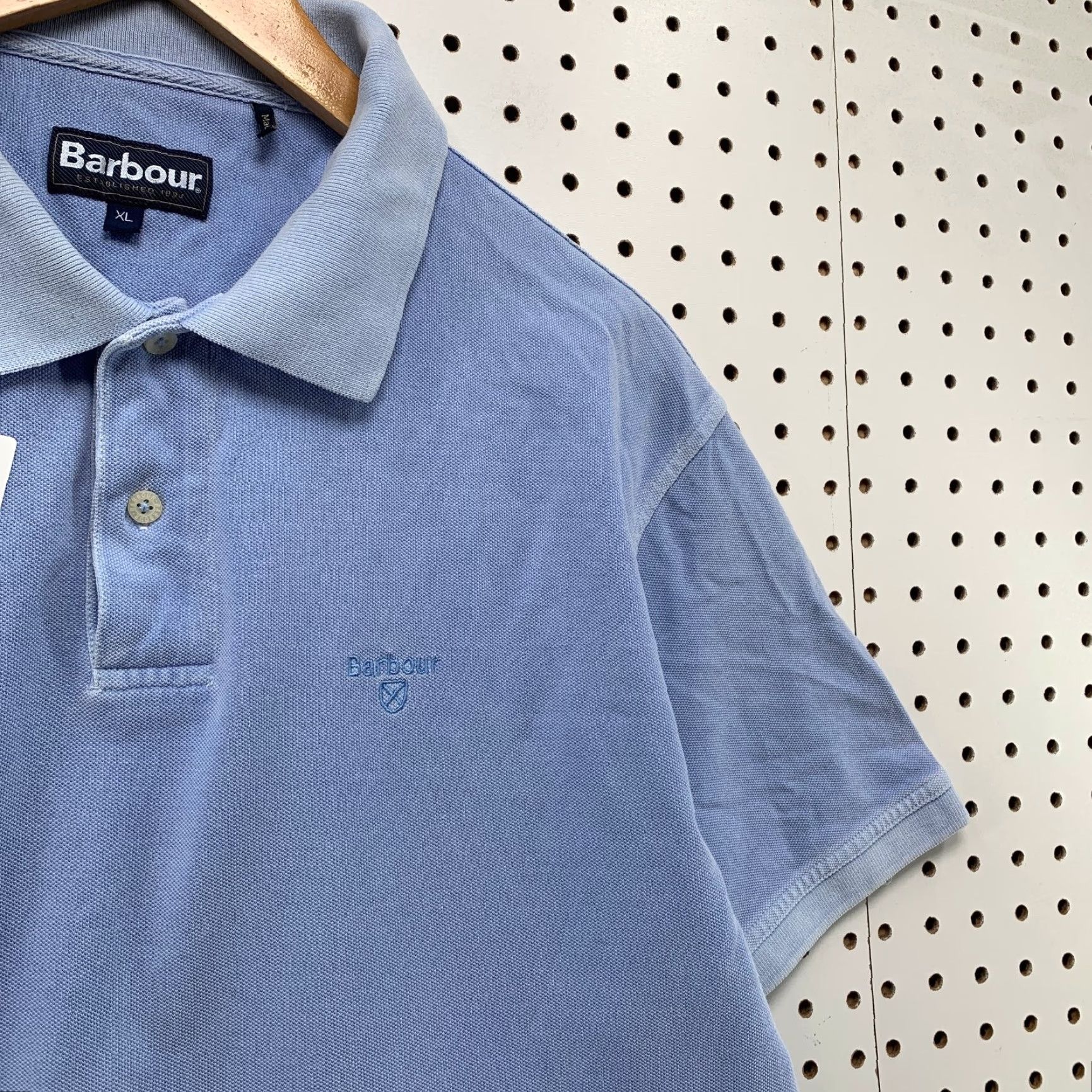 Barbour VINTAGE Barbour Polo Shirt Mens XL Blue Light Washed Cotton Short Sleeve Button Collar Preppy Golf Mens XL Blue Size US XL / EU 56 / 4 - 7 Thumbnail