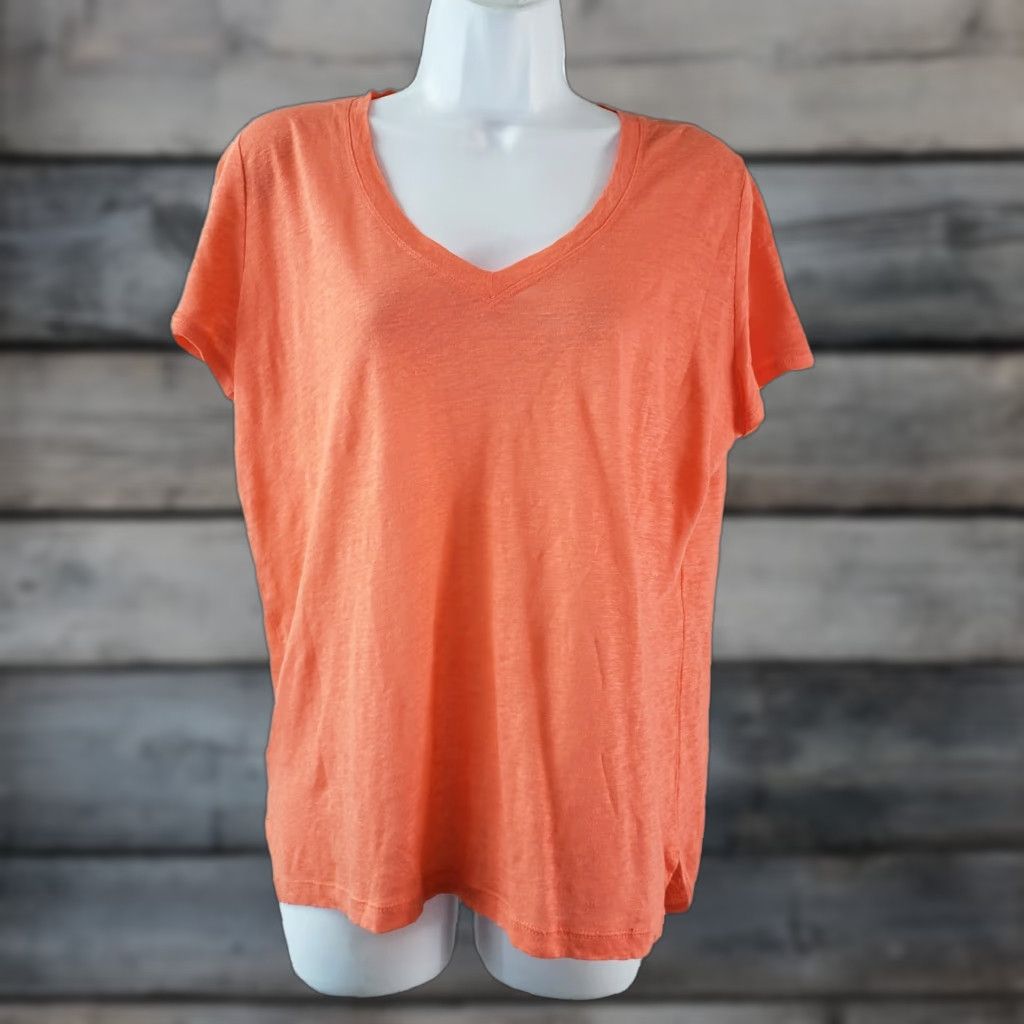 Lou & Grey Lou & Grey Womens Linen Tee XS Solid Orange Short Sleeve Scoop Neck Shirt Size 26" / US 2 / IT 38 - 1 Thumbnail