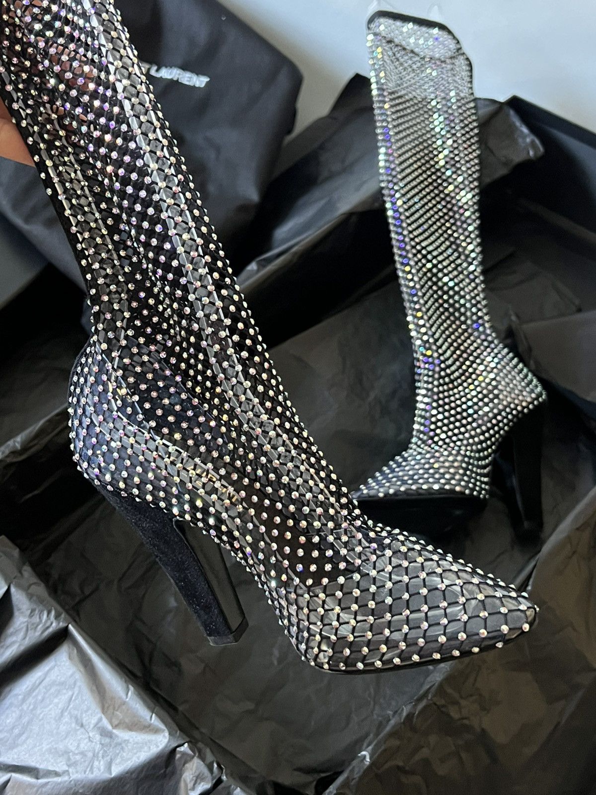 Saint Laurent Paris 68 boots in mesh with rhinestones Size US 6 / IT 36 - 2 Thumbnail