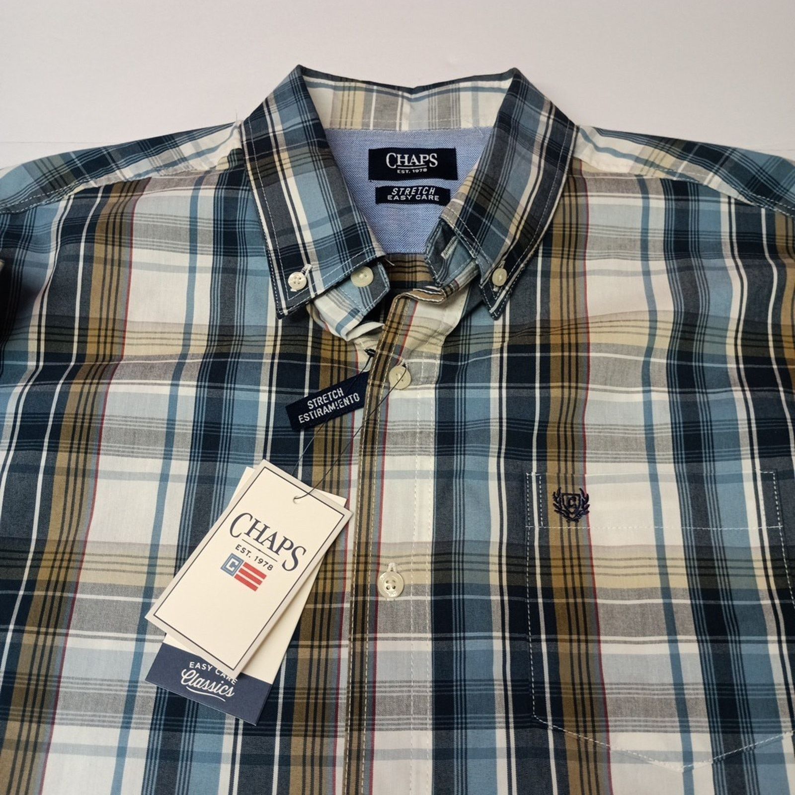 Chaps Chaps Woven Shirt Men's L Ivory Plaid Stretch Classic Fit Size US L / EU 52-54 / 3 - 3 Thumbnail